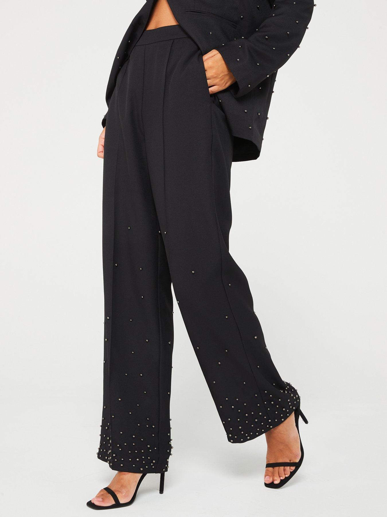 pieces-high-waist-embellished-straight-leg-pant-black