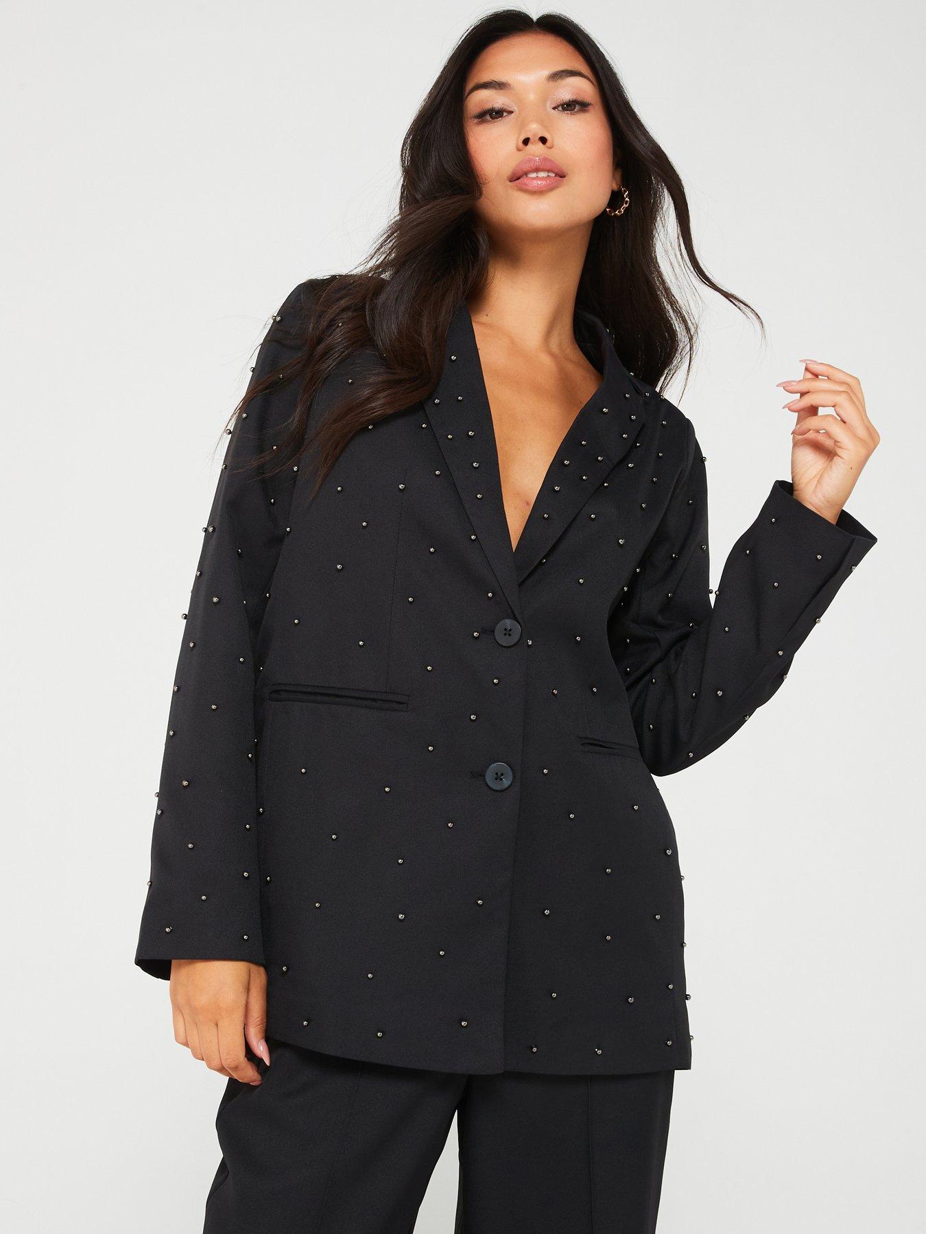 pieces-long-sleeve-pearl-embellished-blazer-black