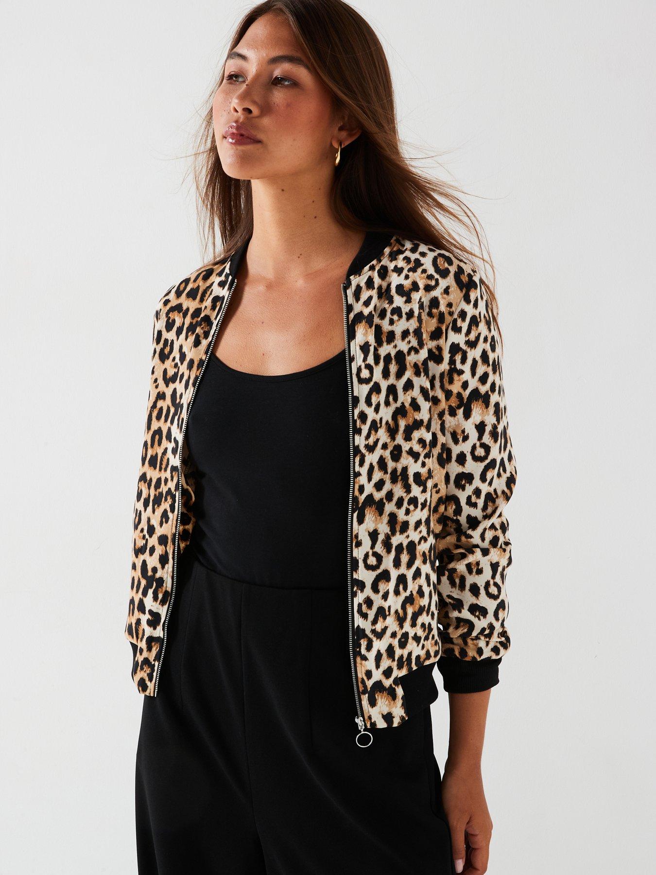 Long Sleeve Leopard Print Bomber Jacket Multi