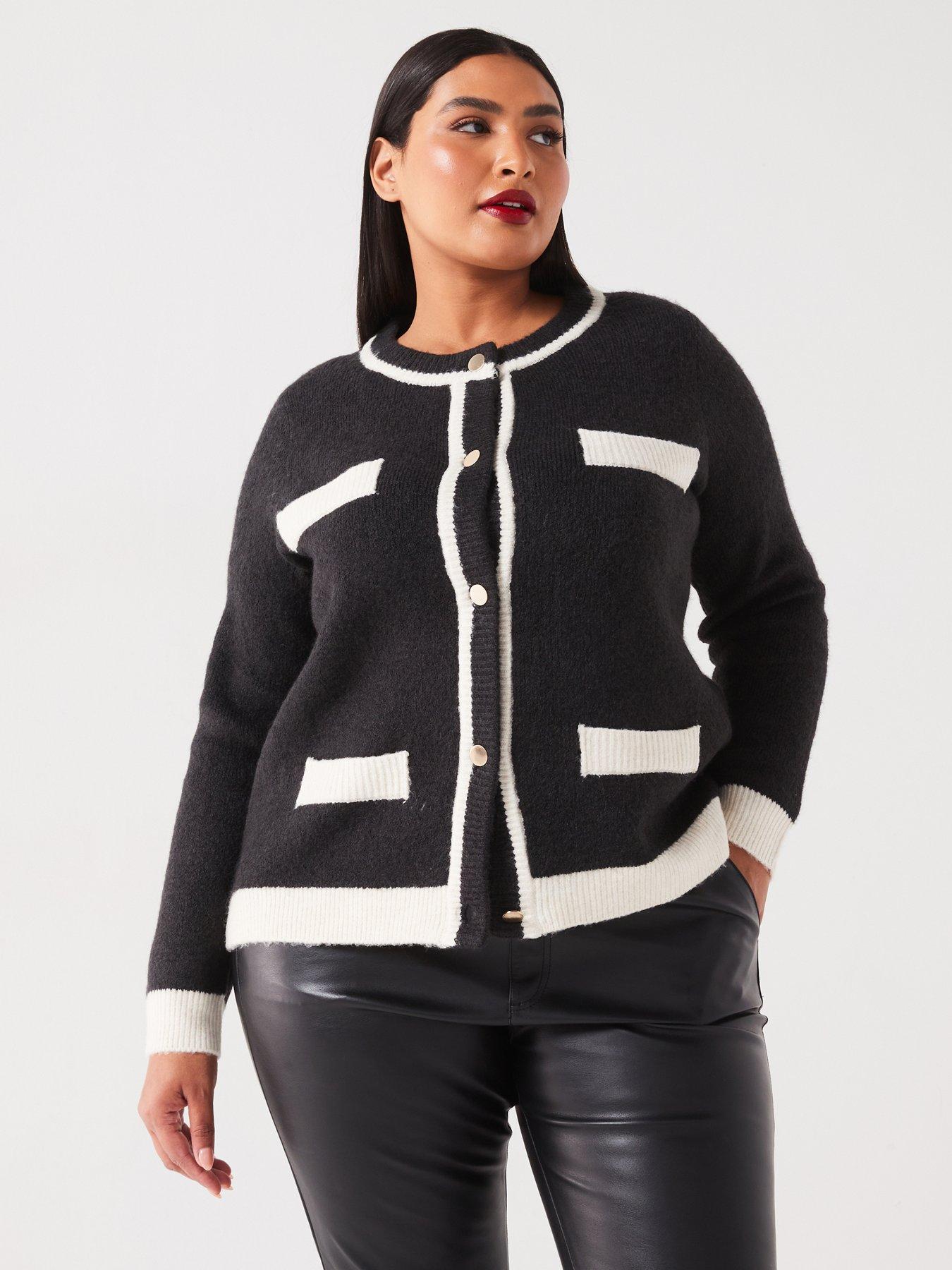 Image of Vero Moda Curve Contrast Trim Button Cardigan - Black