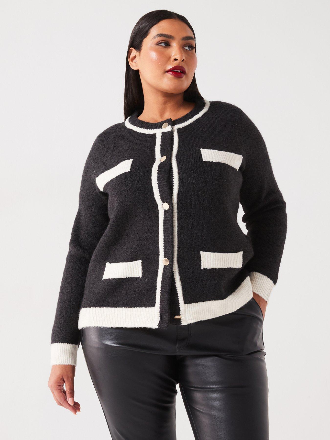 vero-moda-curve-contrast-trim-button-cardigan-blackfront