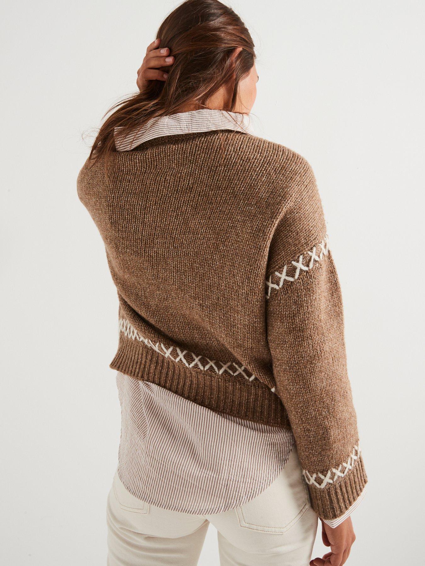 only-round-neck-stitch-detail-jumper-brownstillFront