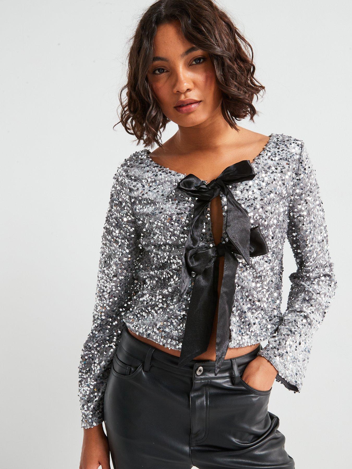 jdy-sequin-long-sleeve-bow-detail-top-silverdetail