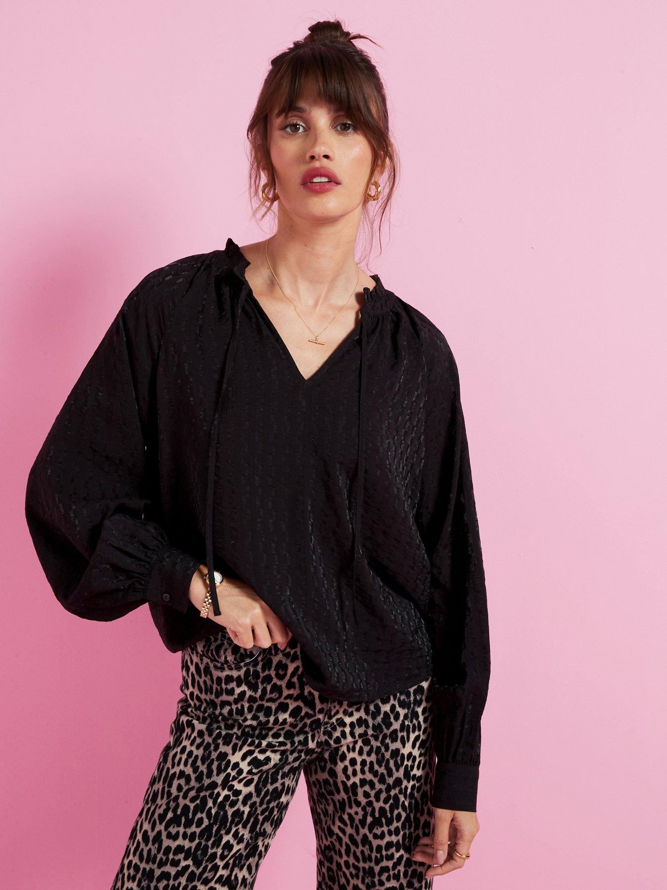 jdy-tie-detail-long-sleeve-blouse-black