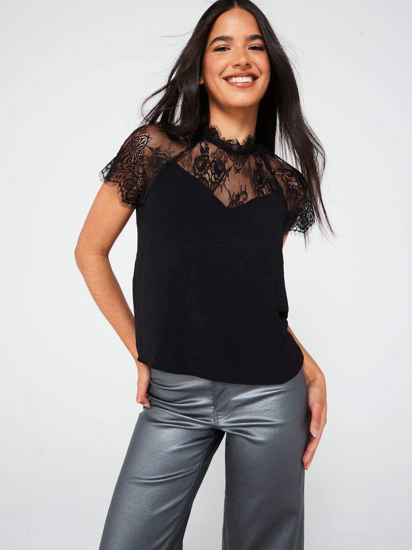 jdy-lace-detail-short-sleeve-blouse-black