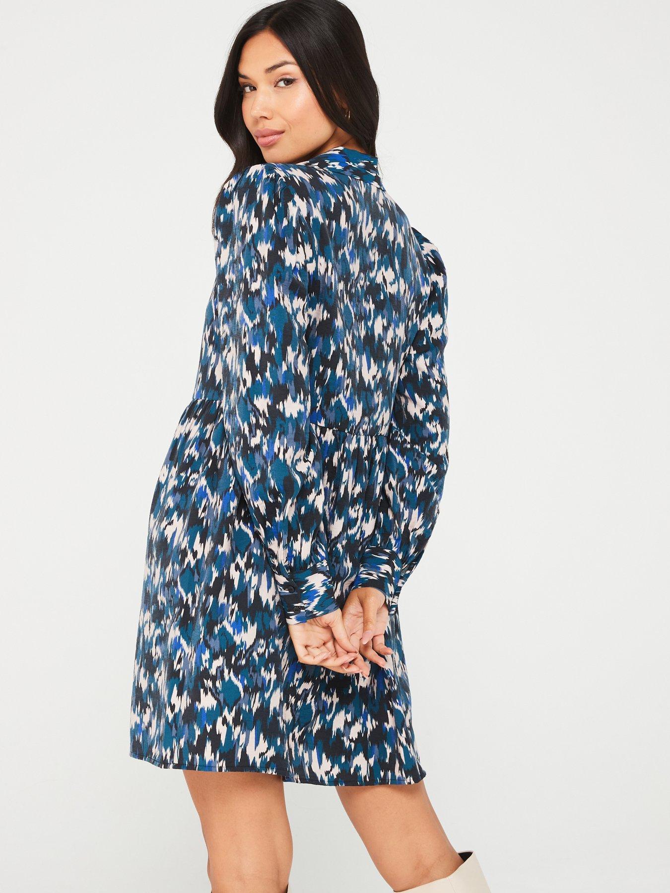 jdy-printed-v-neck-mini-dress-bluestillFront