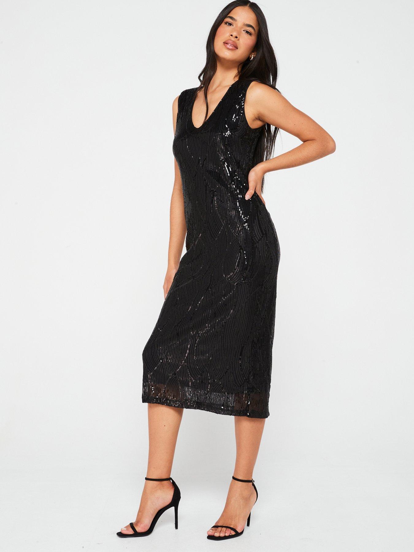 jdy-sequin-sheer-short-sleeve-midi-dress-black