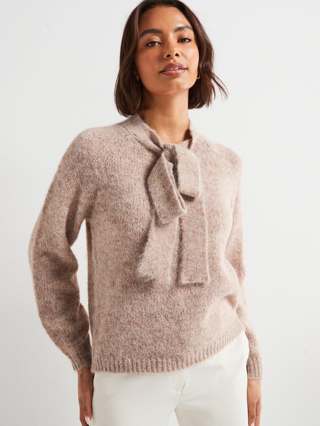 jdy-zoey-long-sleeve-bow-knitted-pullover-grey