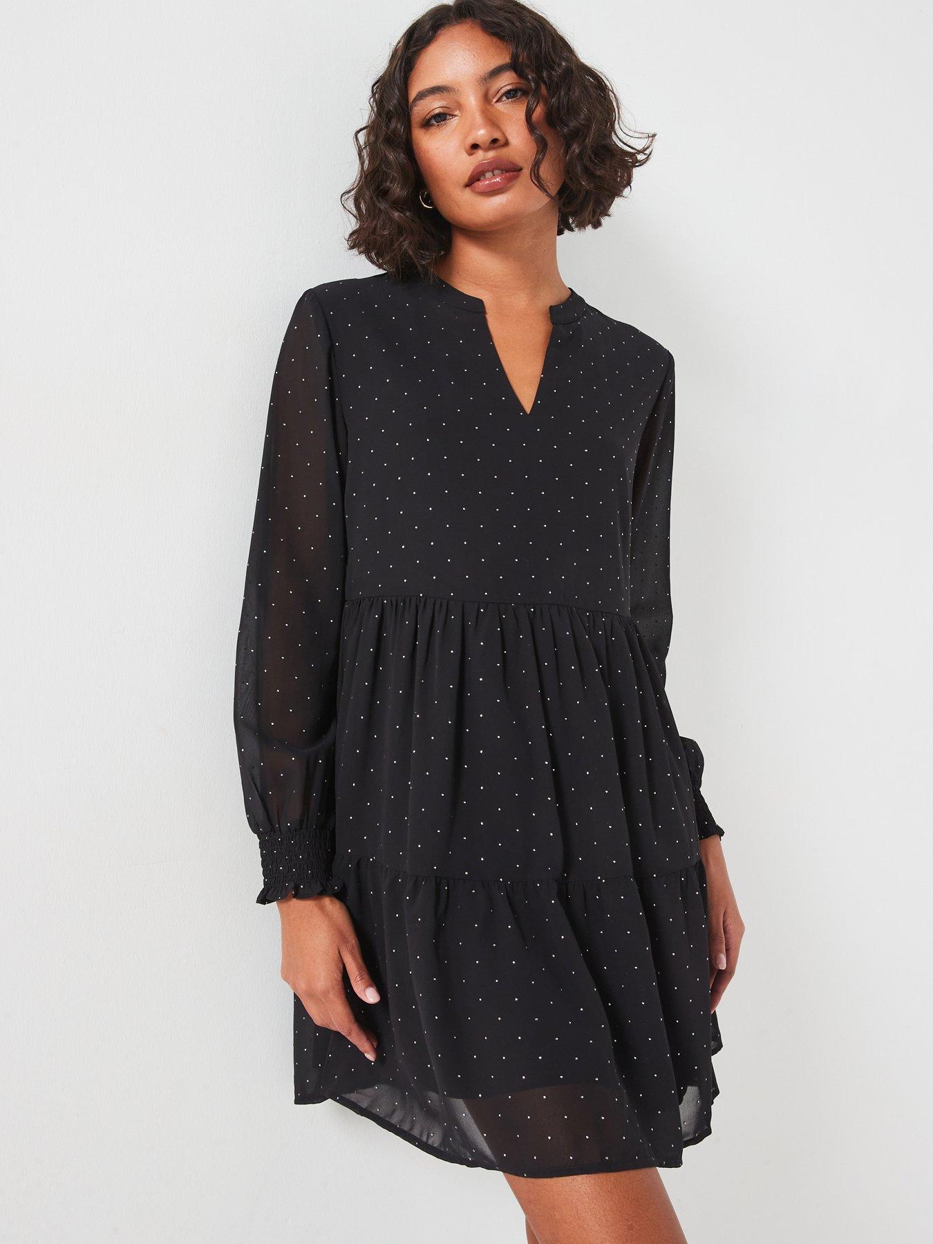 jdy-tiered-long-sleeve-dress-black