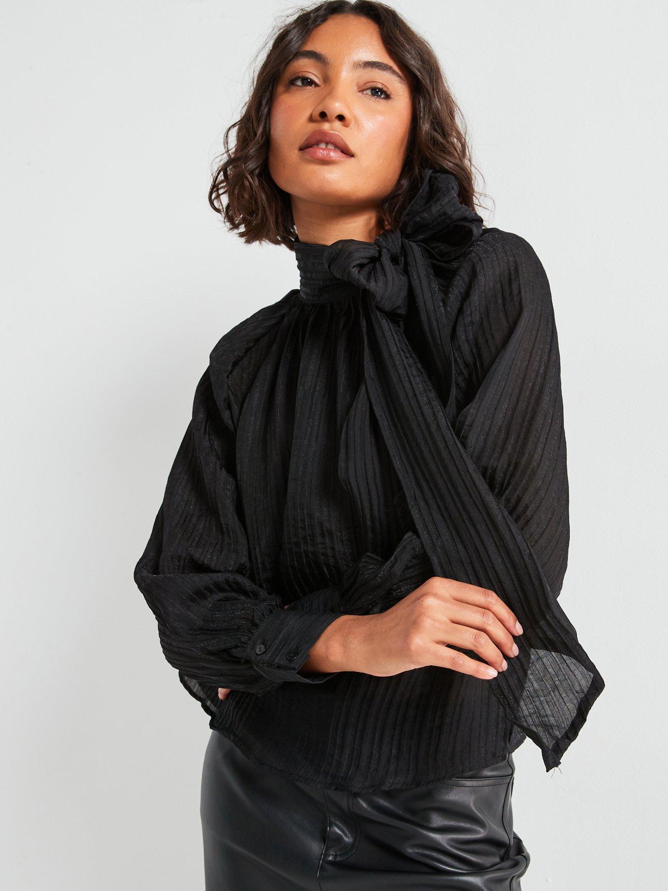 jdy-nadia-long-sleeve-bow-top-blackfront