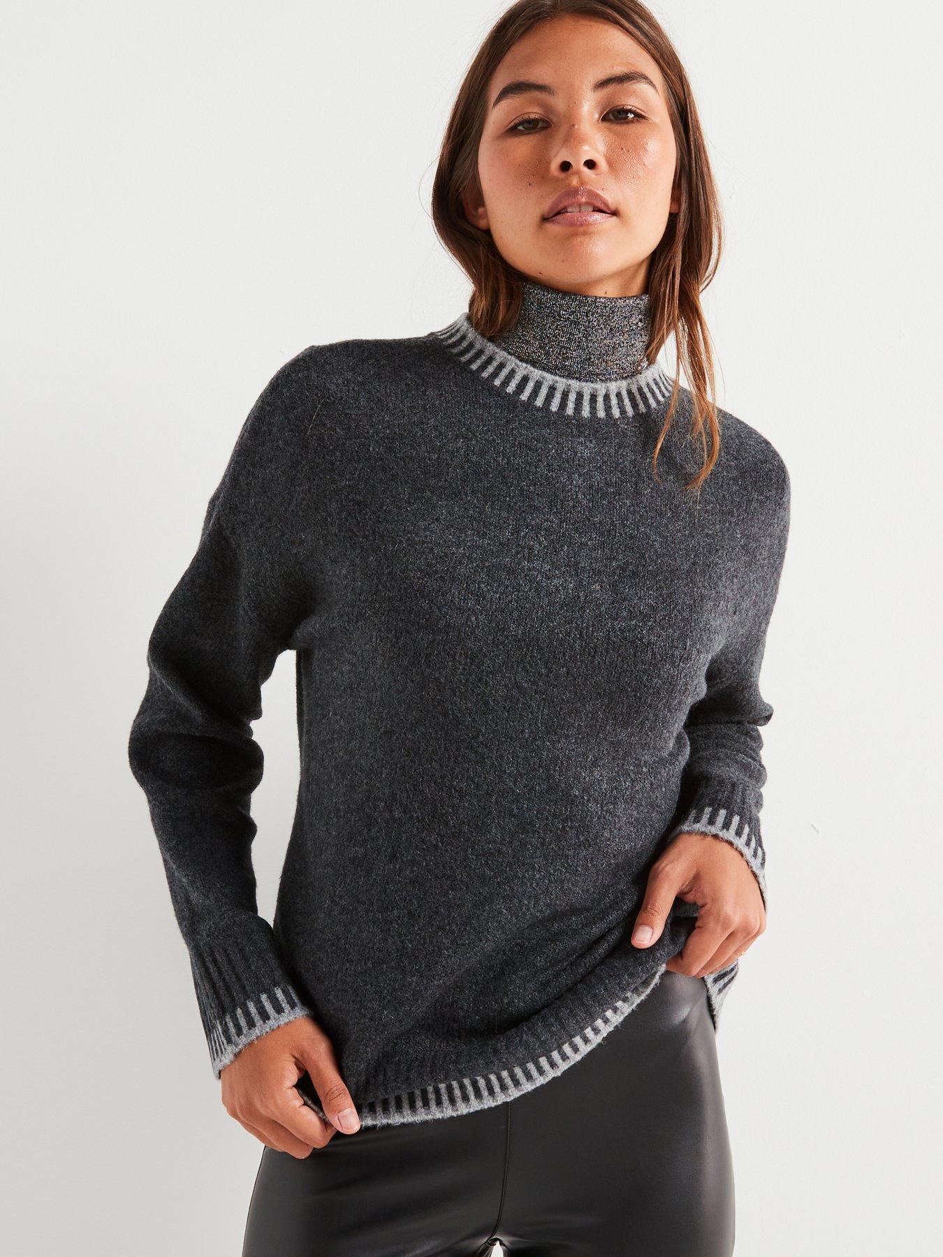 only-stitch-detail-mock-neck-knitted-jumper-dark-grey