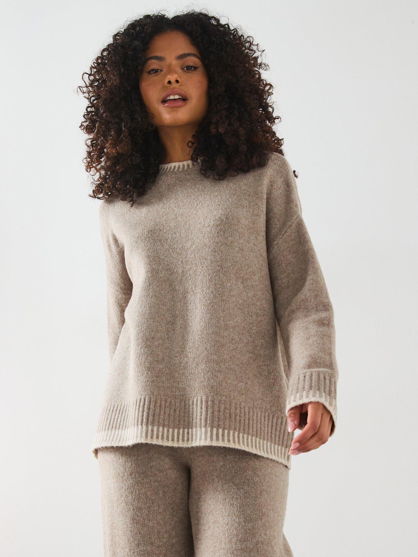 only-stitch-detail-mock-neck-knitted-jumper-brown