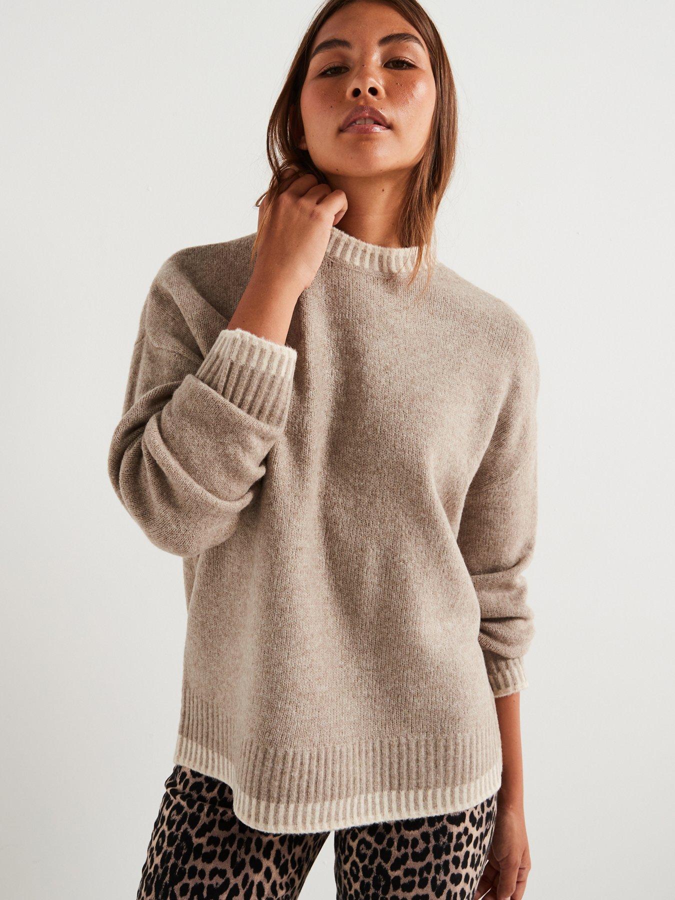 only-stitch-detail-mock-neck-knitted-jumper-brown