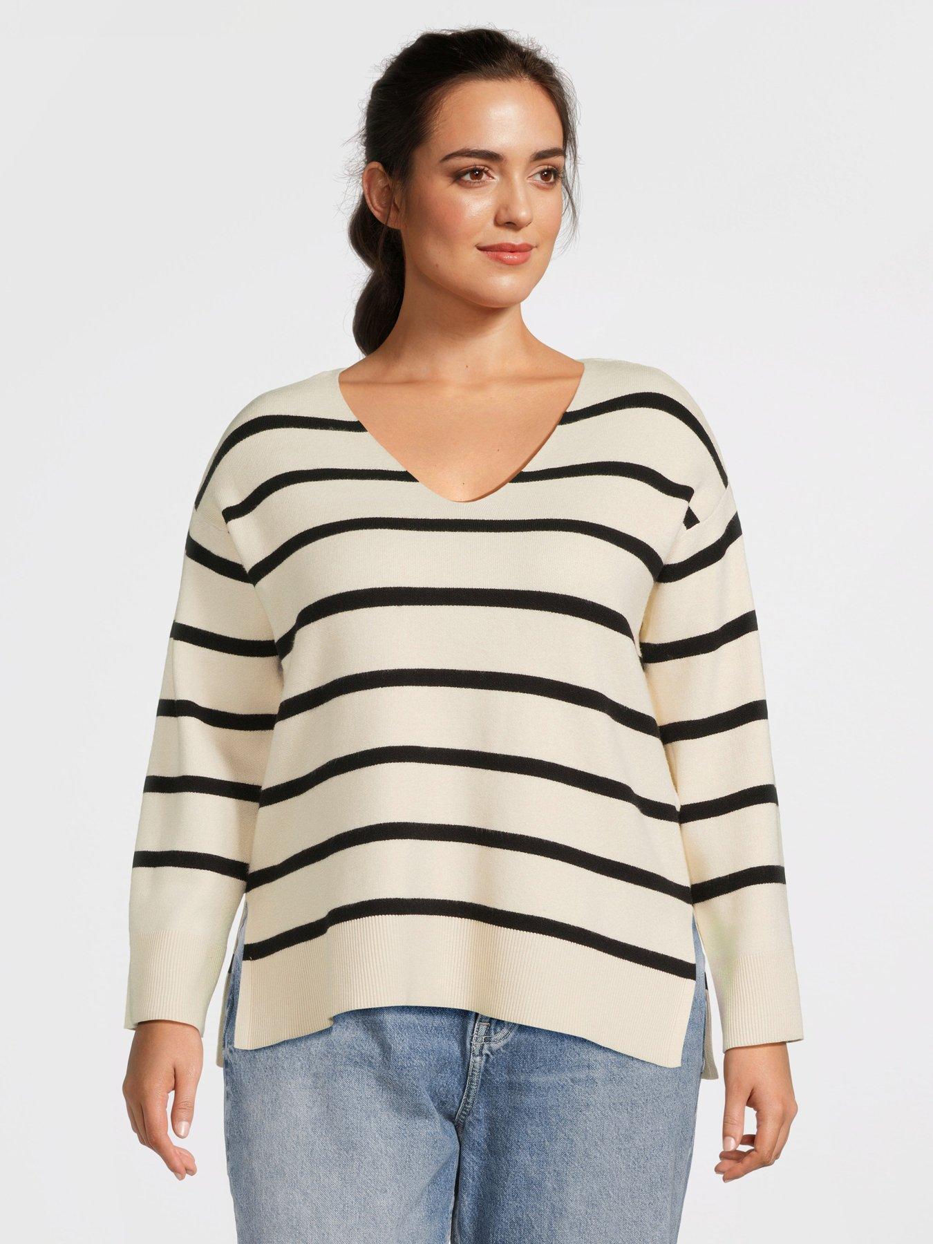 vero-moda-curve-v-neck-long-sleeve-stripe-pullover-cream