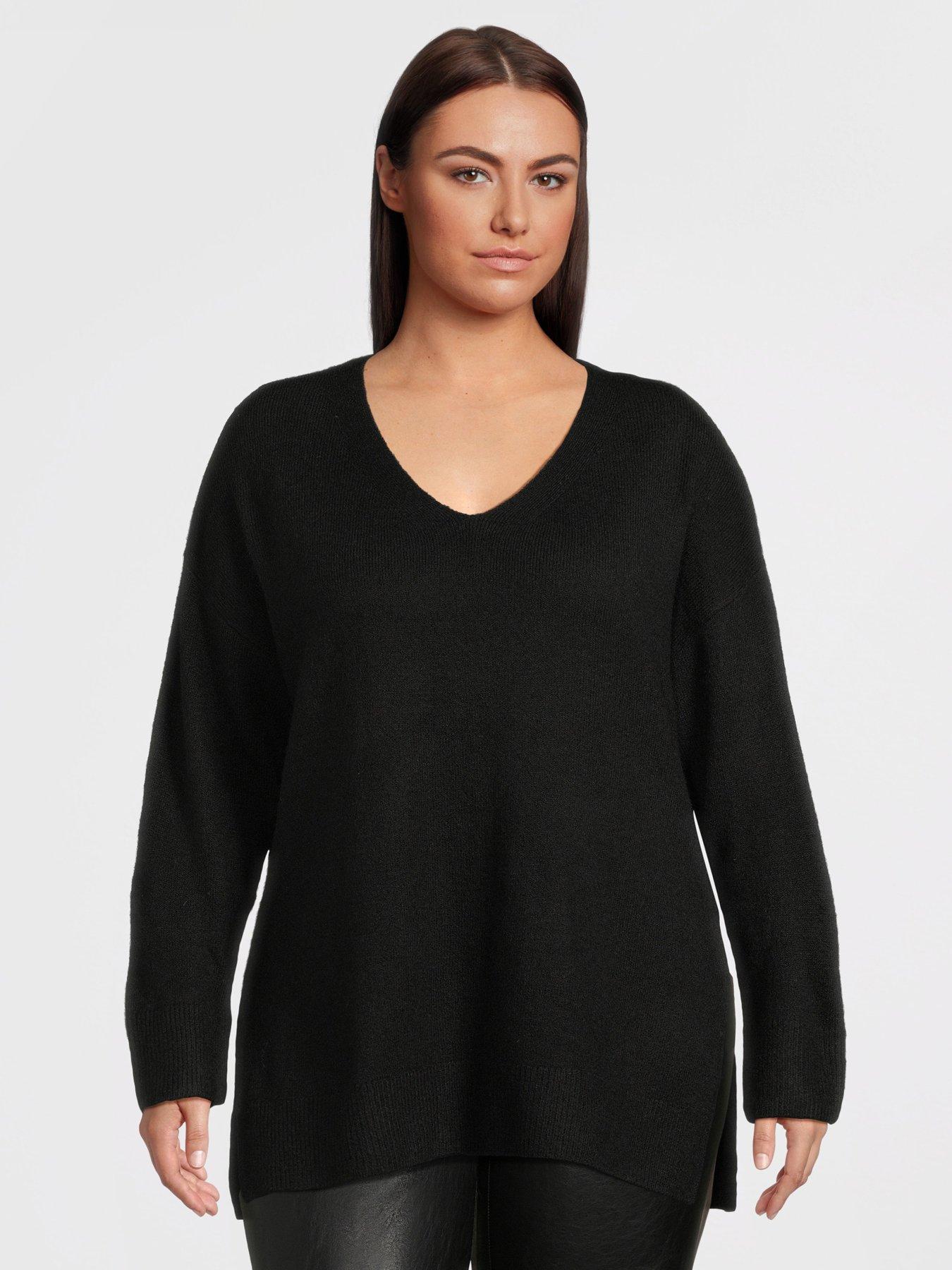 vero-moda-curve-v-neck-long-sleeve-pullover-blackfront