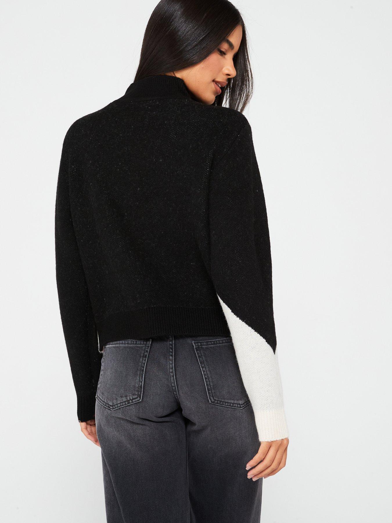 vila-mock-neck-jacquard-top-blackstillFront