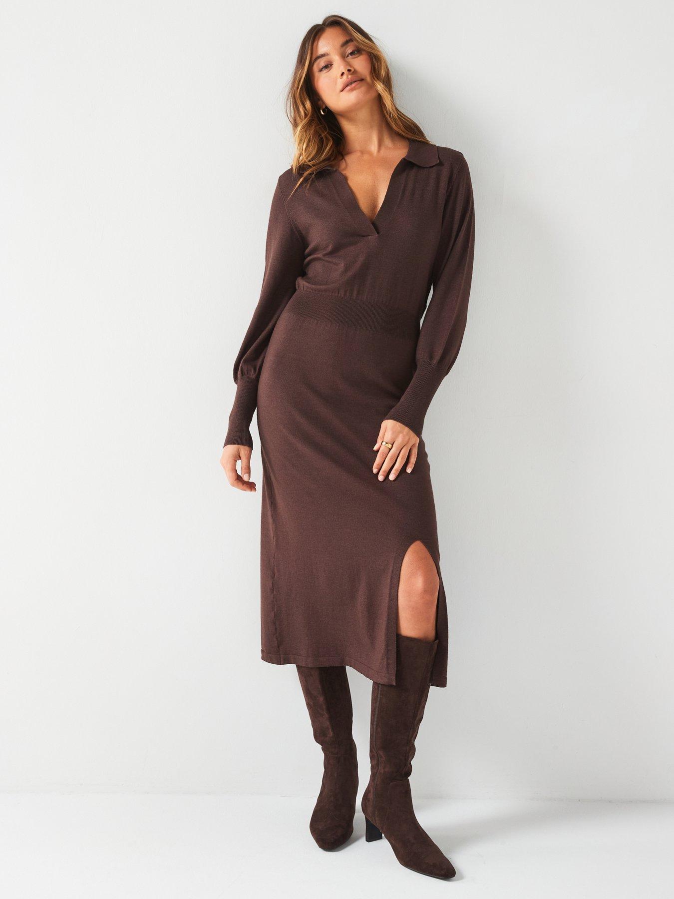 vila-collar-rib-knit-midi-dress-brownback