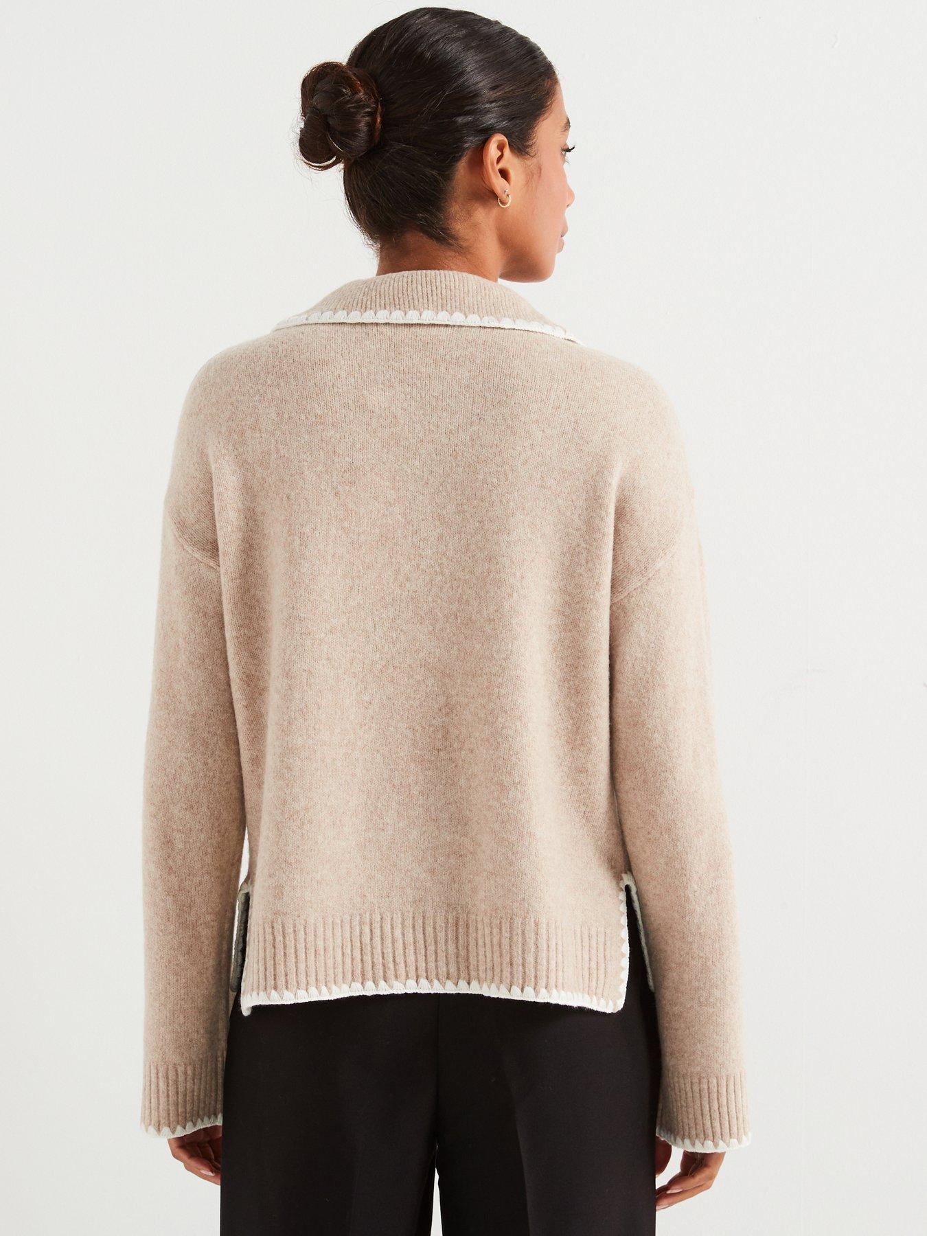 vila-contrast-trim-collar-neck-knitted-jumper-beigestillFront