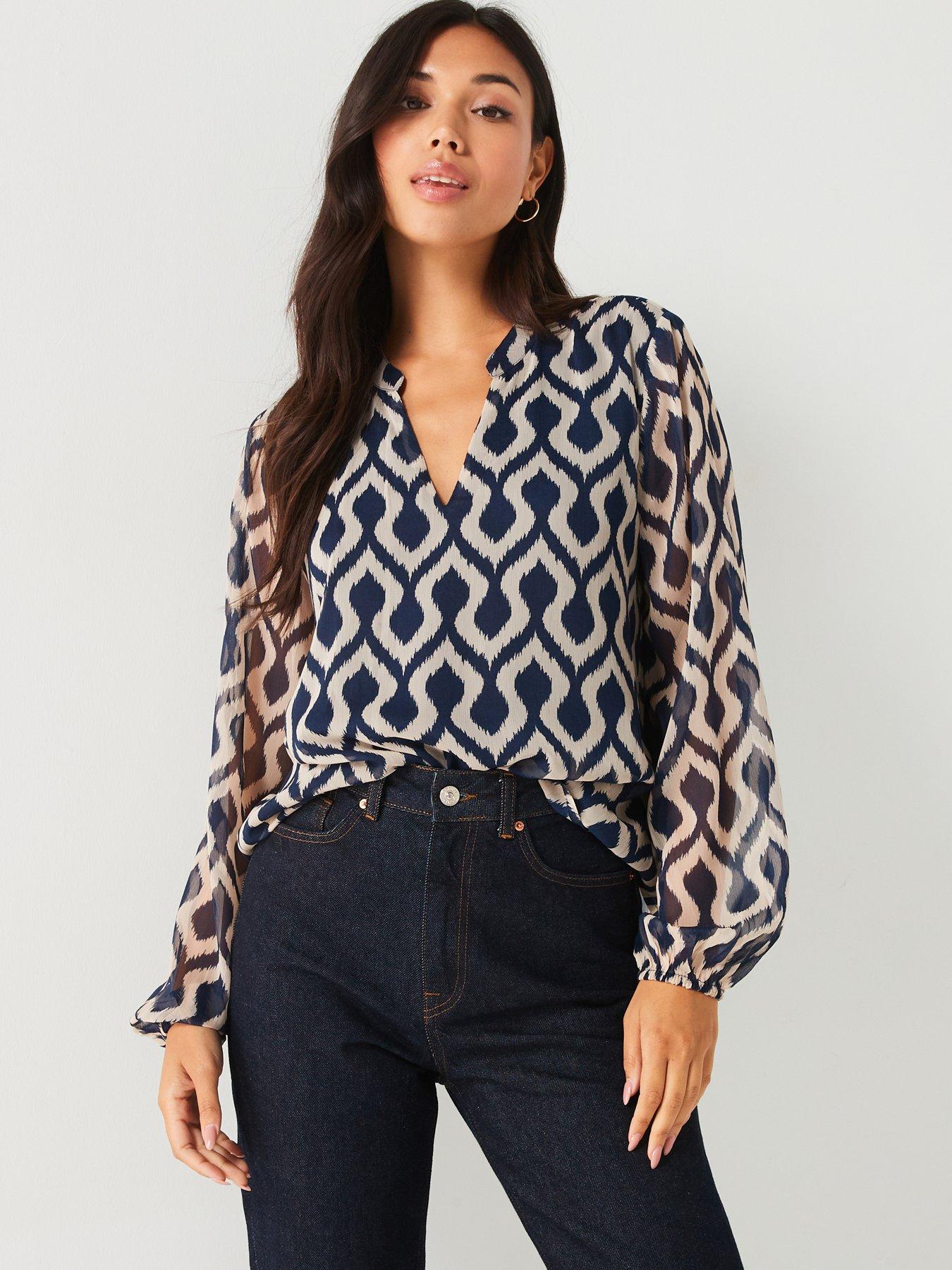 jdy-printed-v-neck-blouse-blue