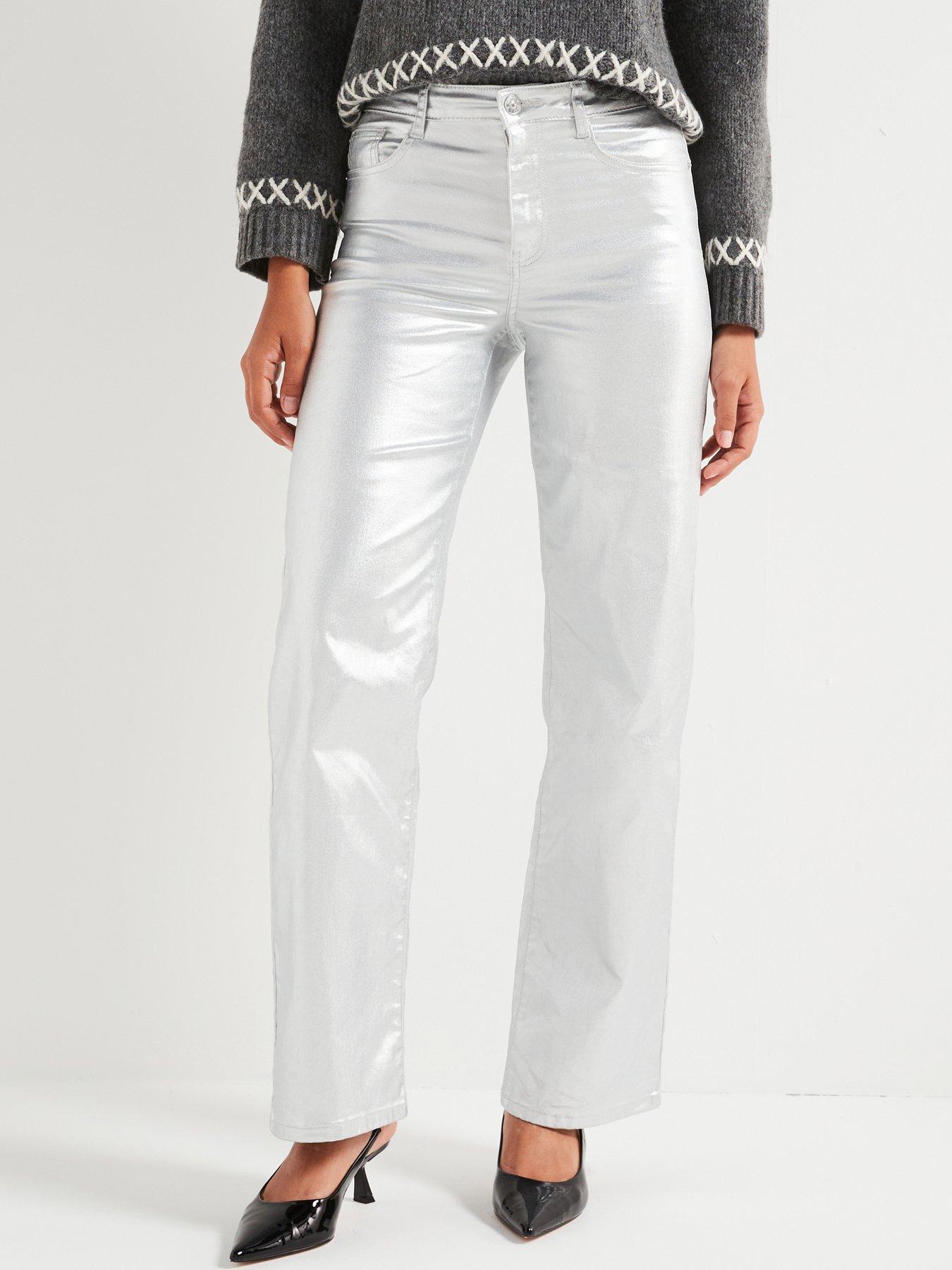 Only Metallic Coated Straight Leg Jeans Silver Very Ireland