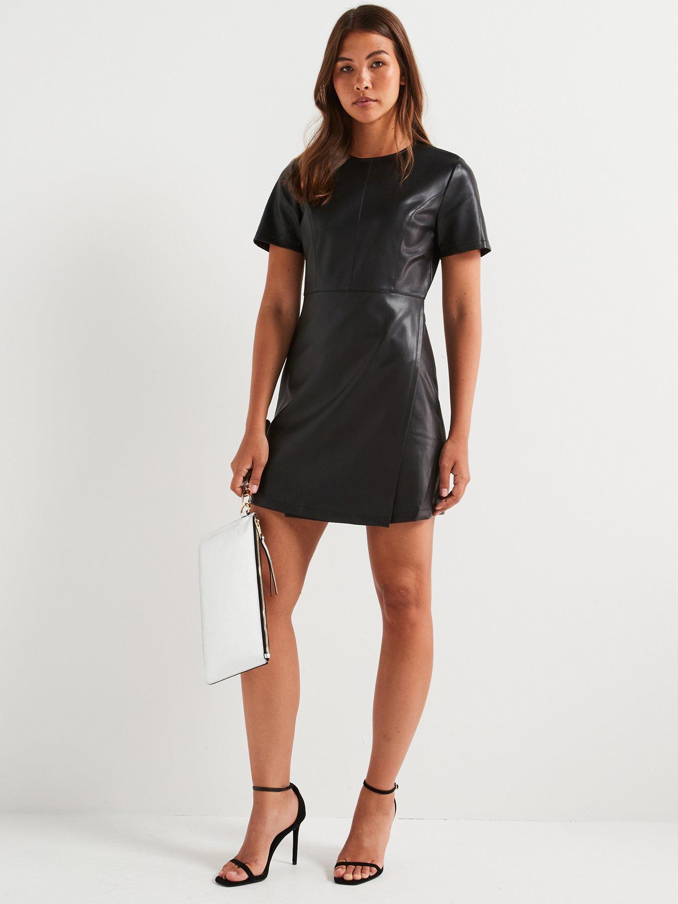 only-faux-leather-mini-skater-dress-blackback