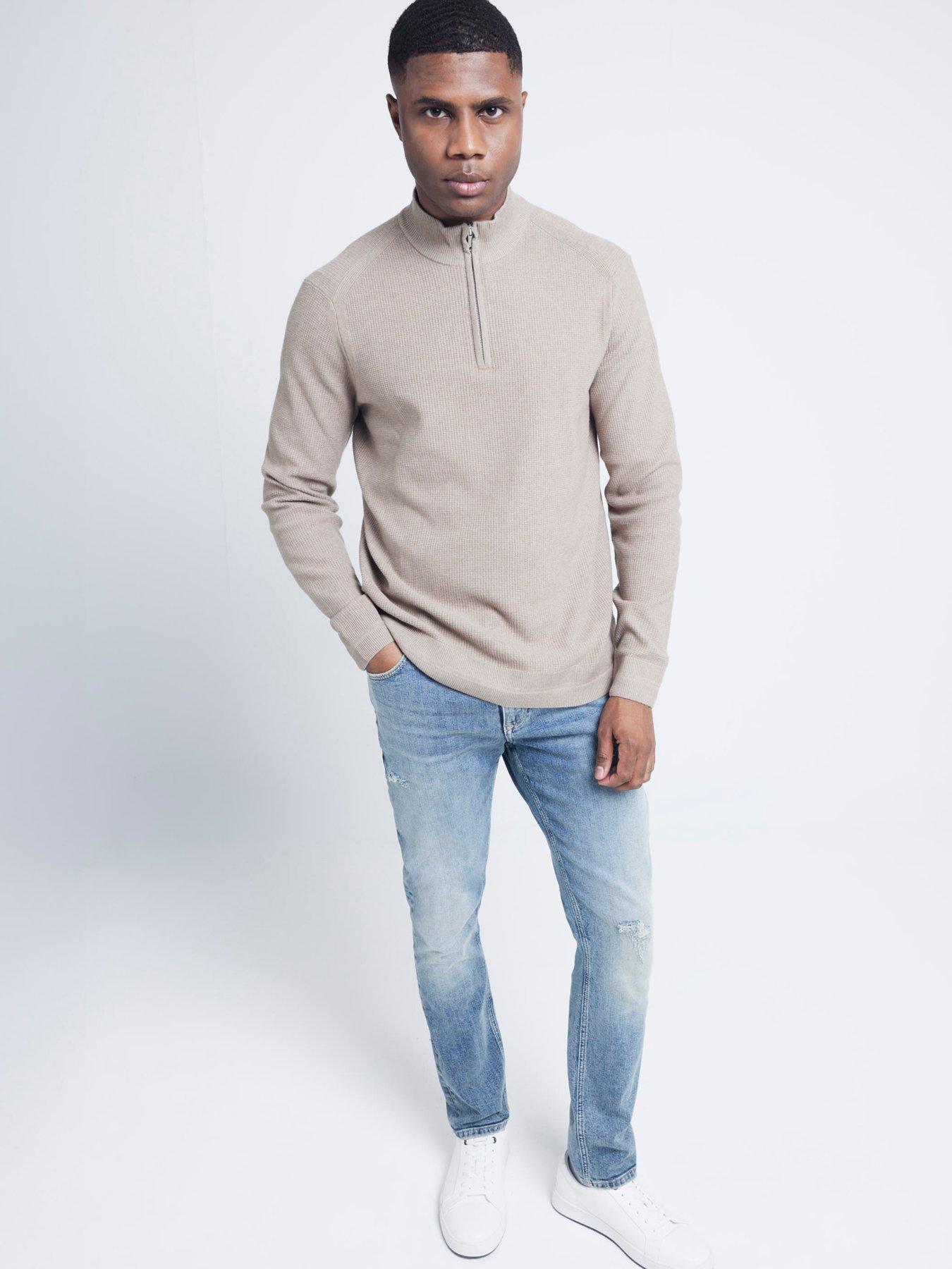 river-island-spence-waffle-14-zip-knitted-jumperback