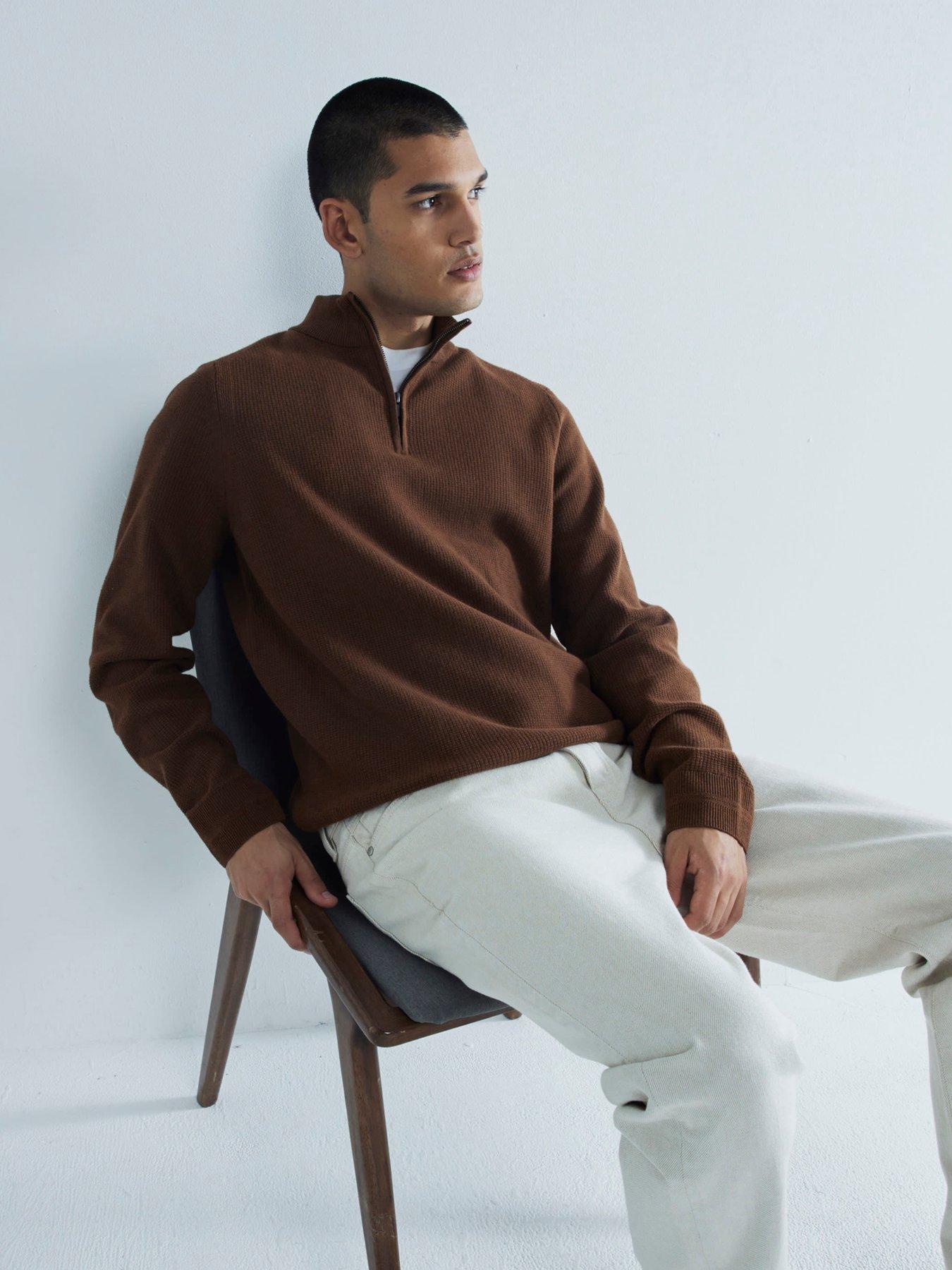 river-island-waffle-half-zip-knitted-jumper-dark-orangestillFront