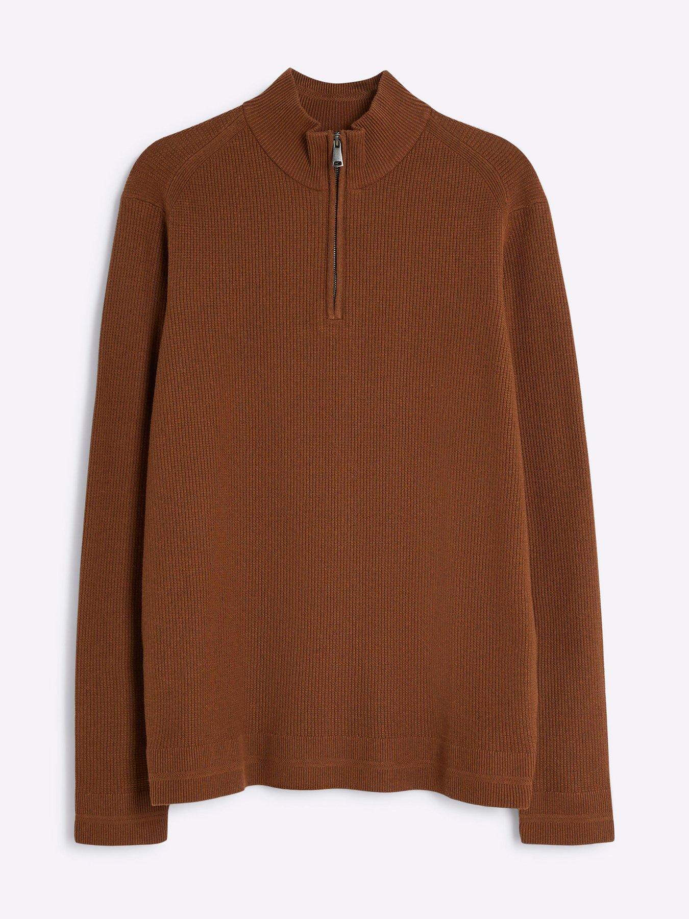 river-island-waffle-half-zip-knitted-jumper-dark-orangedetail