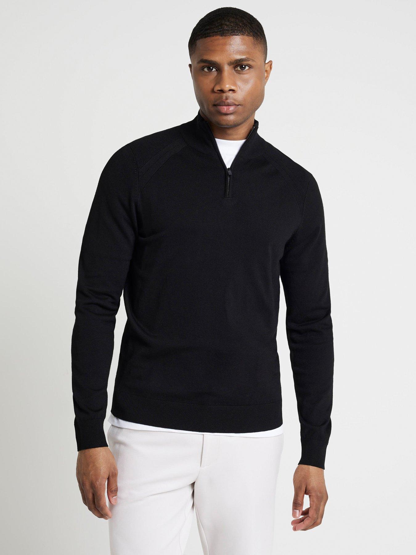 river-island-slim-viscose-half-zip-knitted-jumper-black