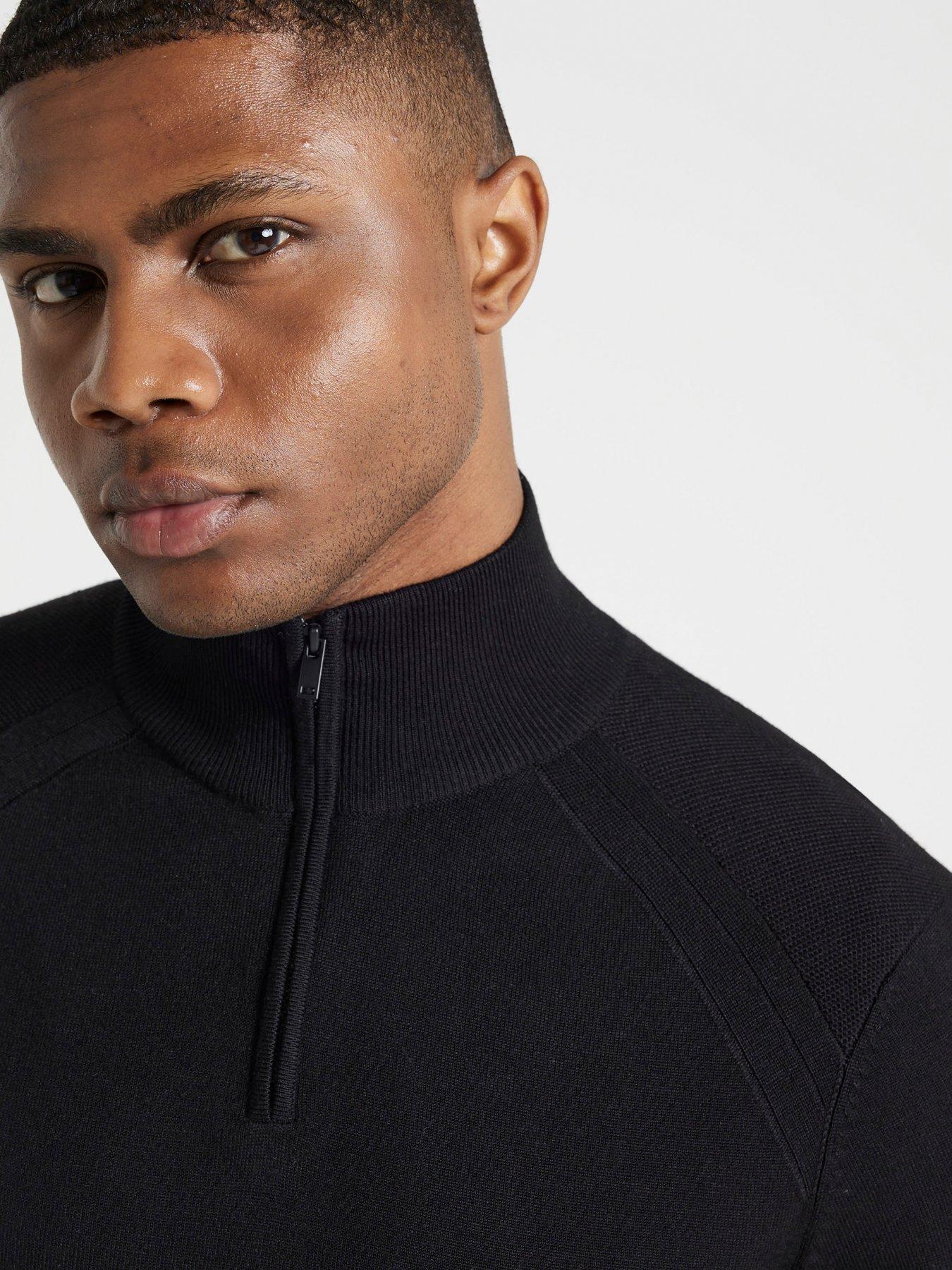 river-island-slim-viscose-half-zip-knitted-jumper-blackoutfit