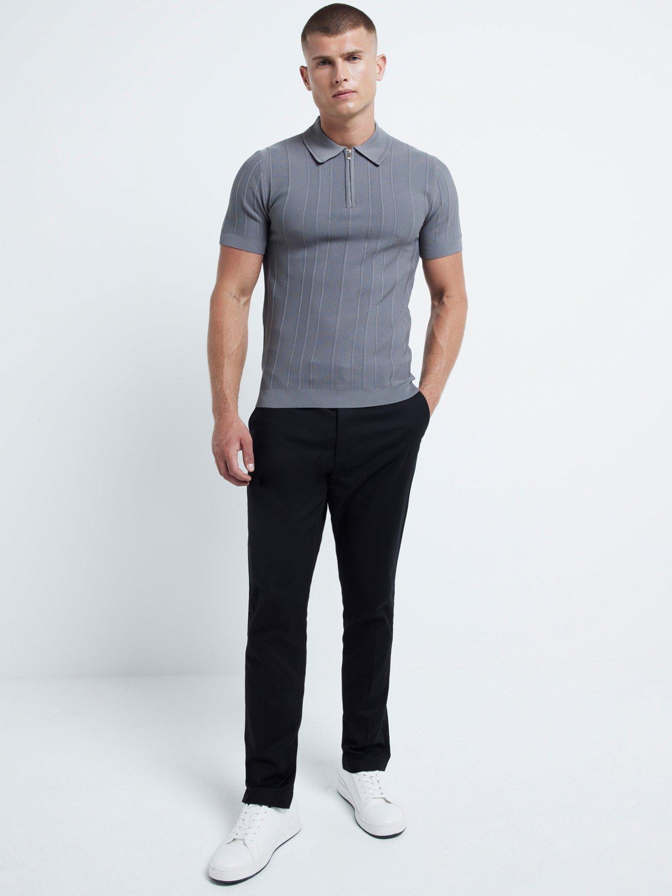 river-island-river-island-short-sleeve-knitted-herringbone-muscle-fit-polo-shirtback