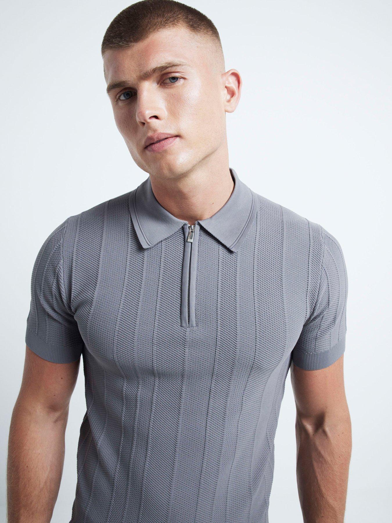 river-island-river-island-short-sleeve-knitted-herringbone-muscle-fit-polo-shirtoutfit