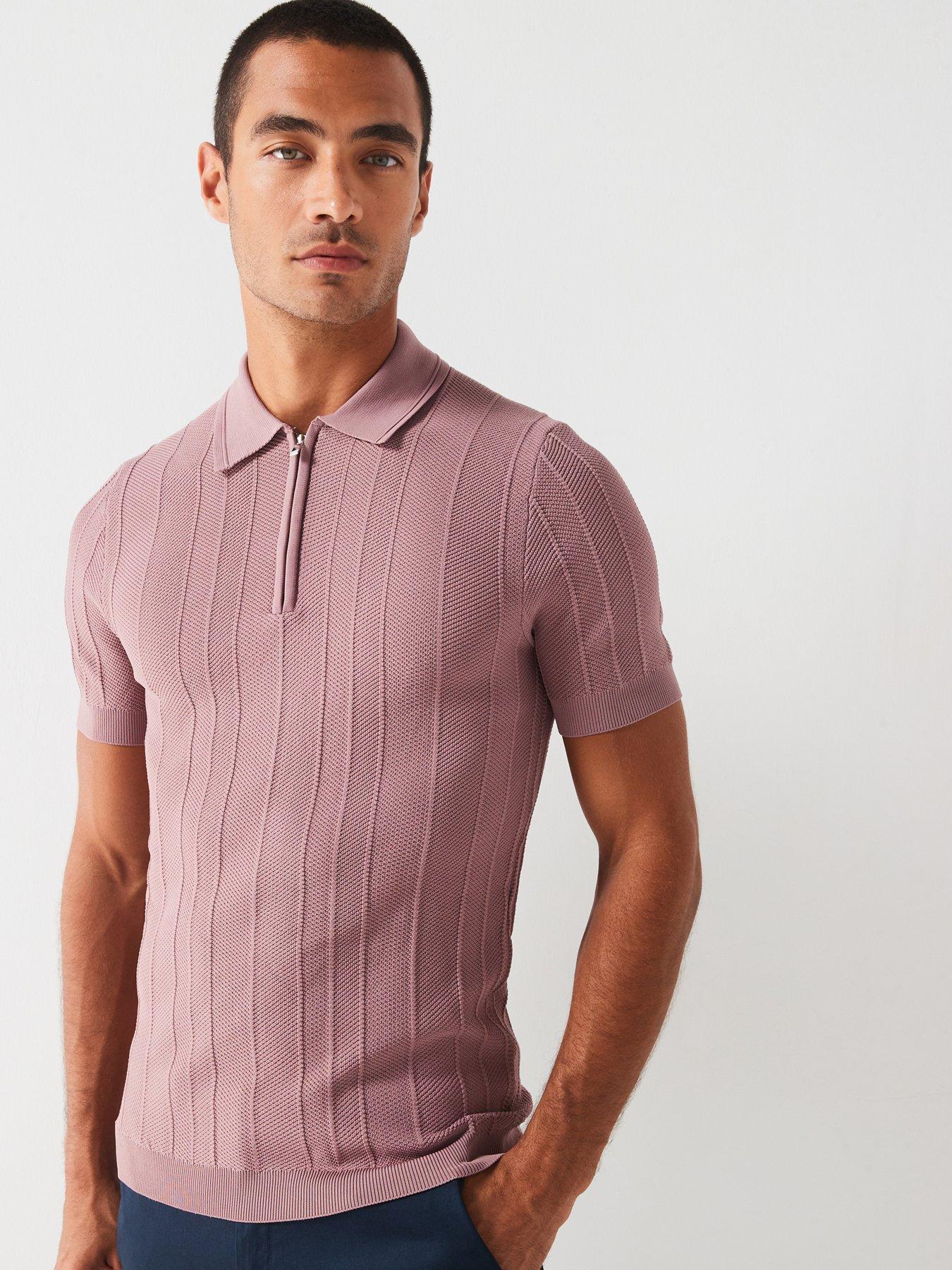 river-island-river-island-short-sleeve-knitted-herringbone-muscle-fit-polo-shirt