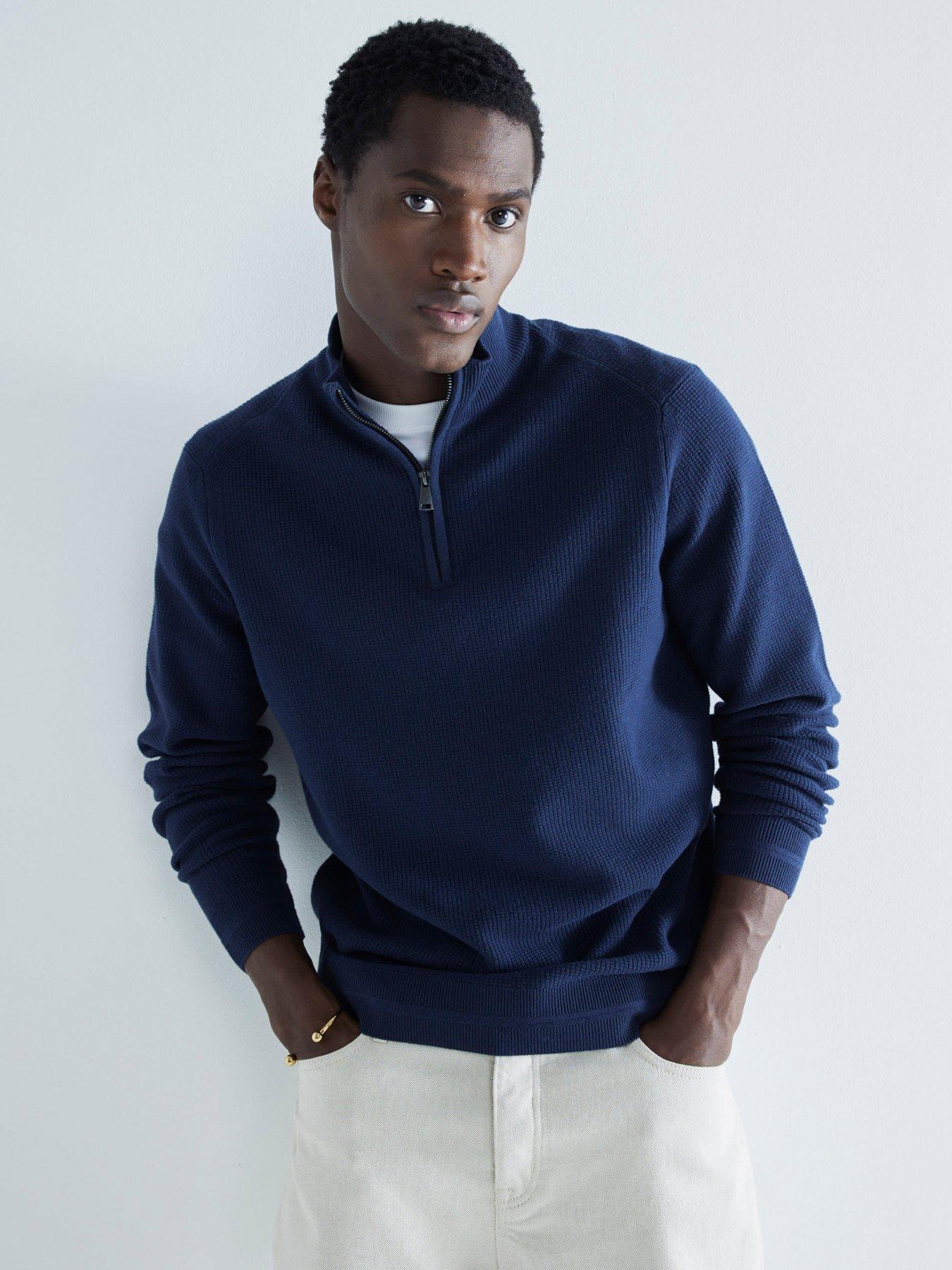 river-island-river-island-spence-waffle-14-zip-knitted-jumper