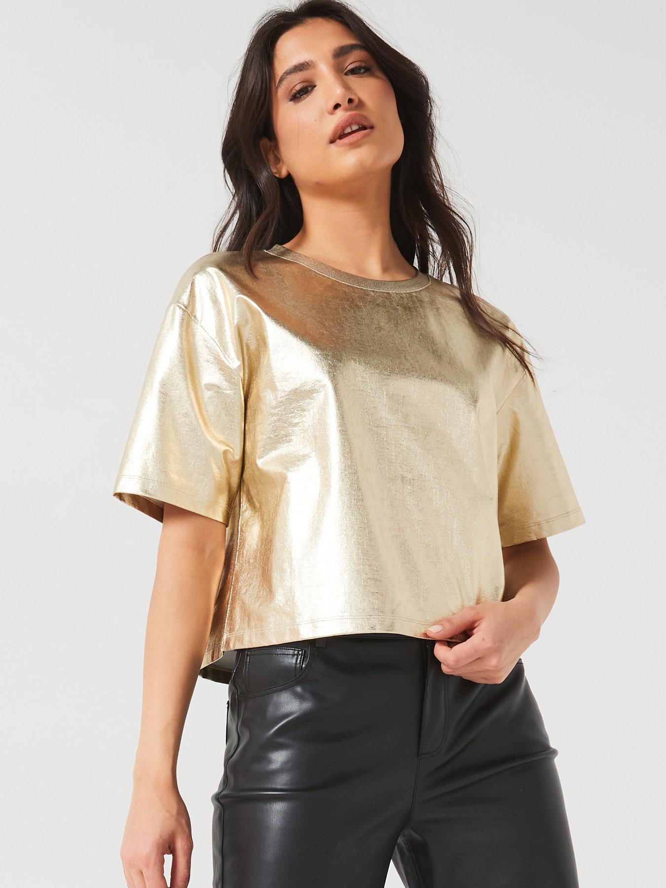 armani-exchange-foil-coated-t-shirt-gold