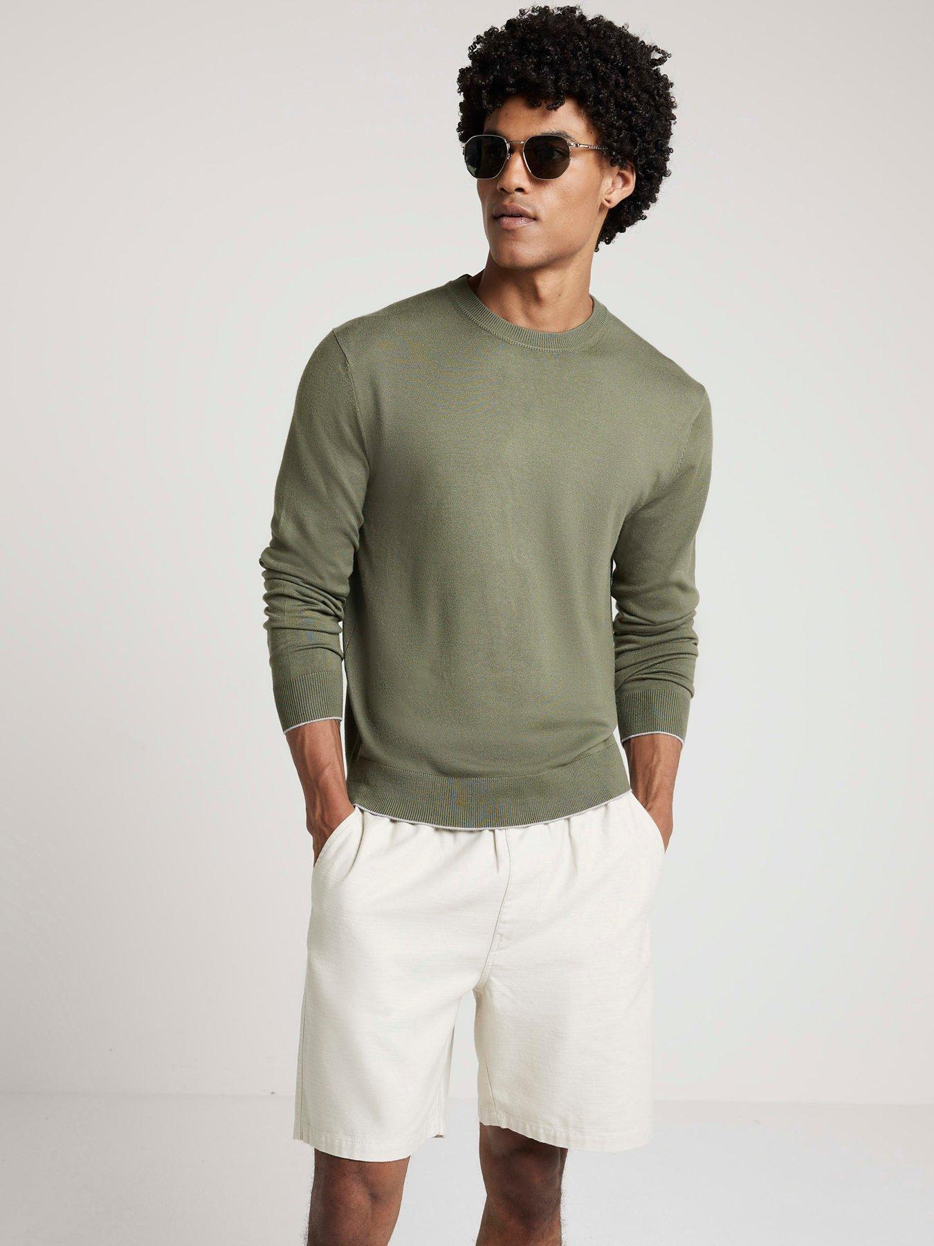 river-island-river-island-plain-fine-gauge-crew-knitted-jumper-khaki