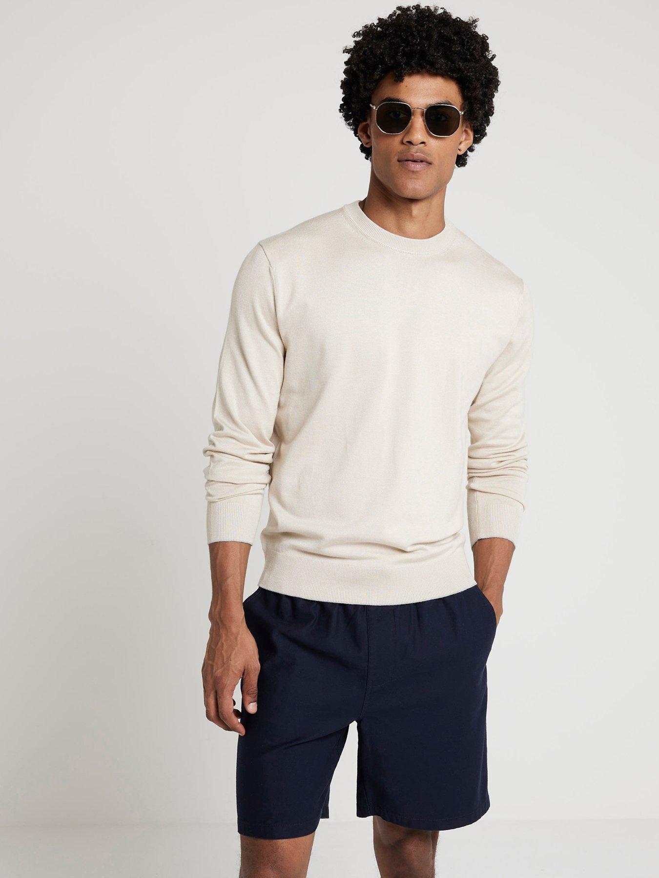 river-island-river-island-plain-fine-gauge-crew-knitted-jumper-beige