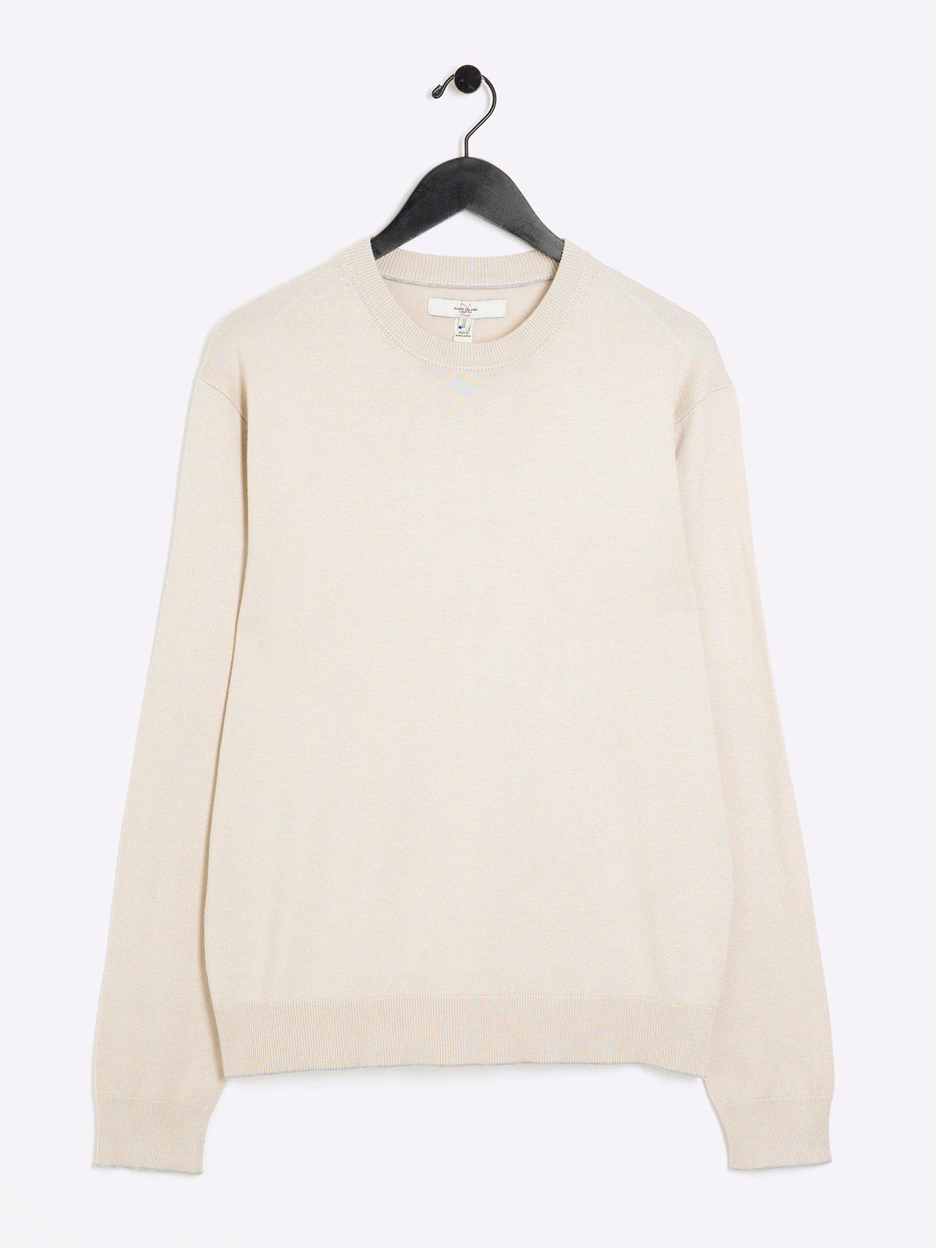 river-island-river-island-plain-fine-gauge-crew-knitted-jumper-beigedetail