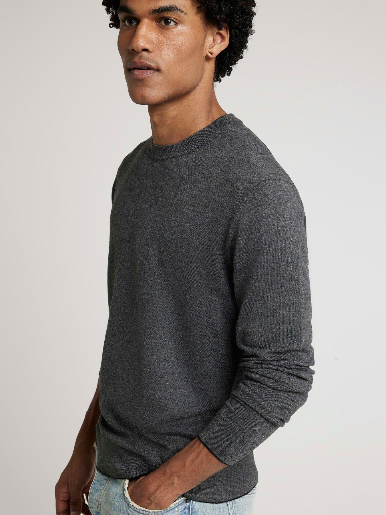 river-island-plain-fine-gauge-crew-knitted-jumper-dark-greyoutfit