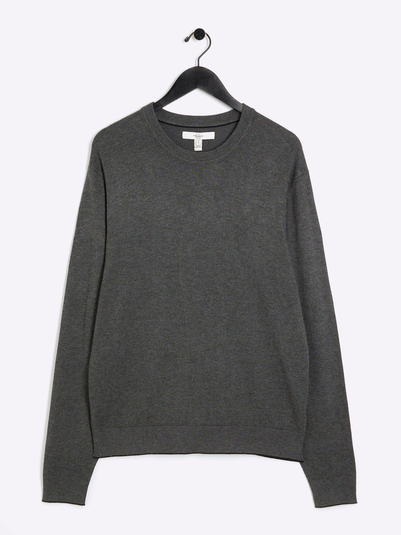 river-island-plain-fine-gauge-crew-knitted-jumper-dark-greydetail