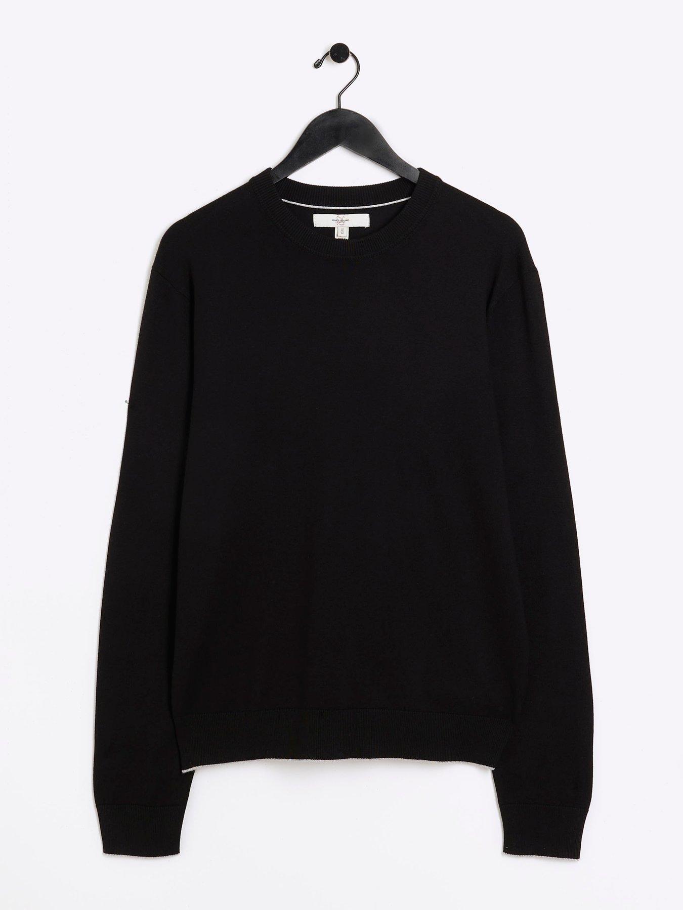 river-island-river-island-plain-fine-gauge-crew-knitted-jumper-blackoutfit