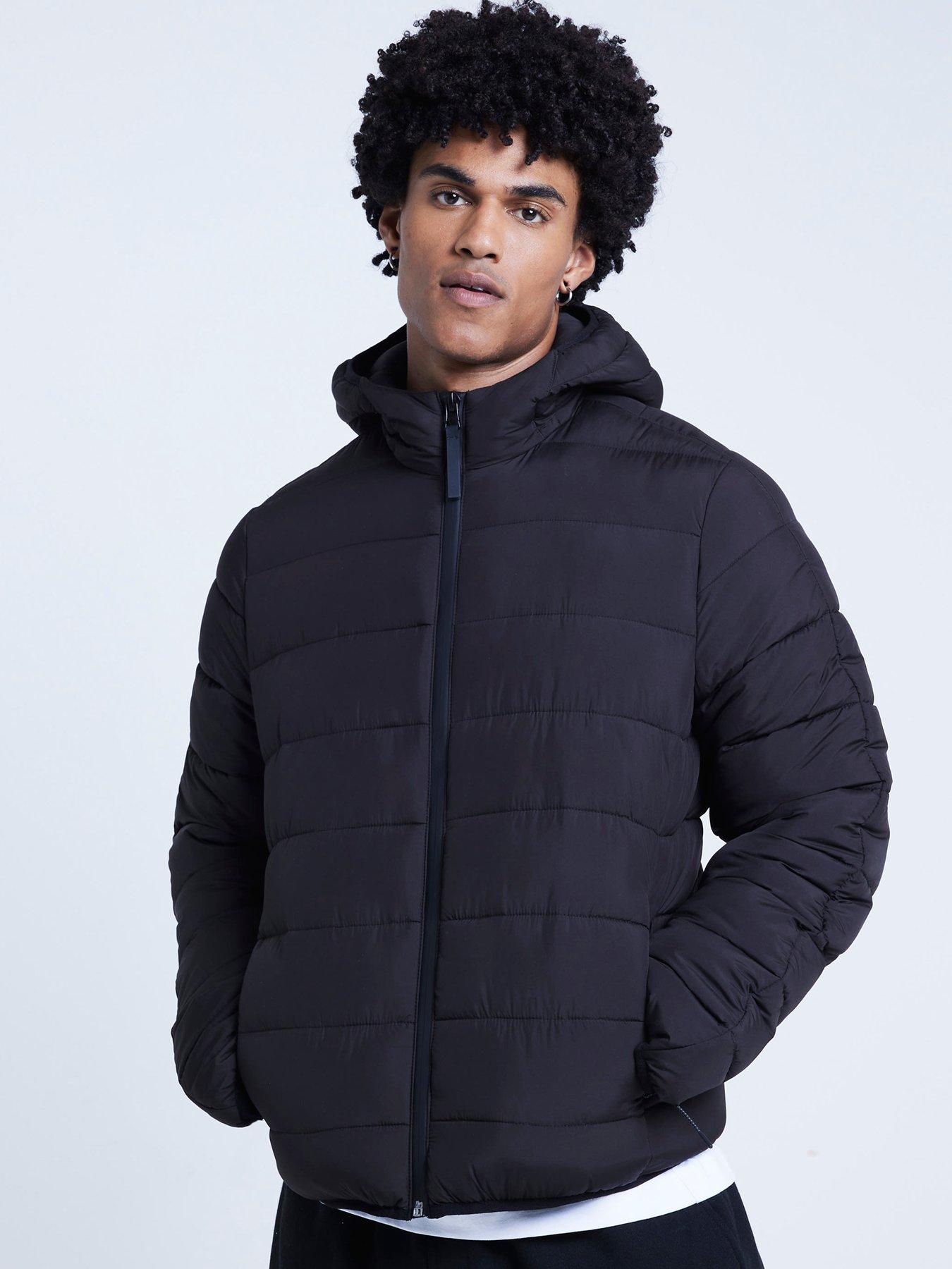 Image 1 of 6 of River Island Quilted Hooded Padded Jacket - Black