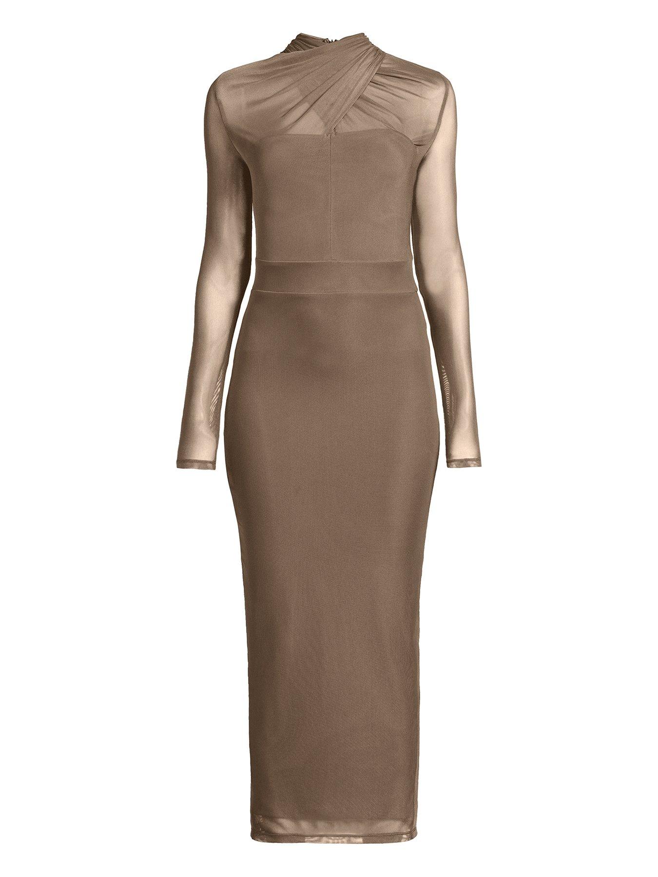 Image 4 of 4 of Michelle Keegan Mesh Ruched Midaxi Dress - Green