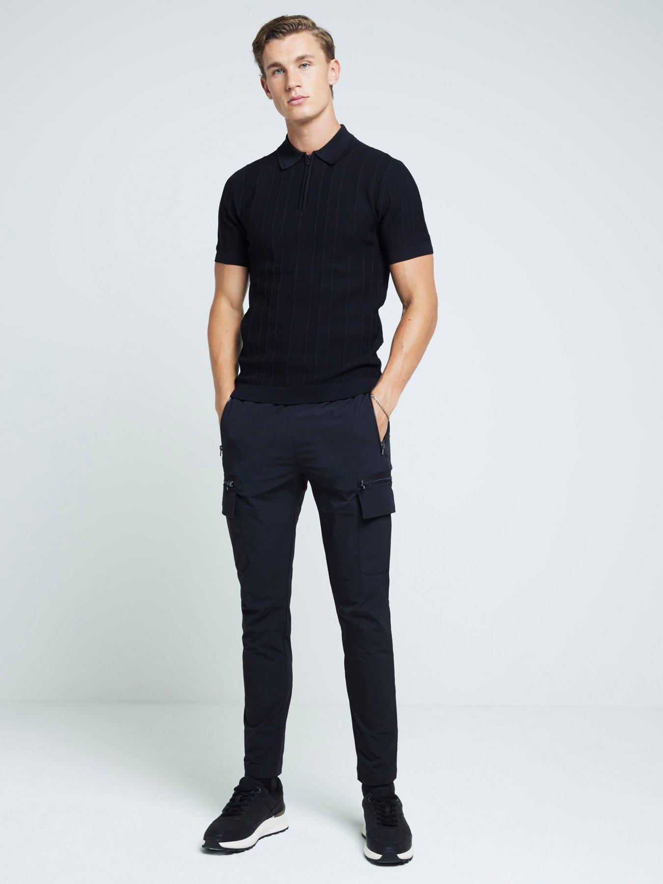 river-island-short-sleeve-knitted-herringbone-muscle-fit-polo-shirt-blackback