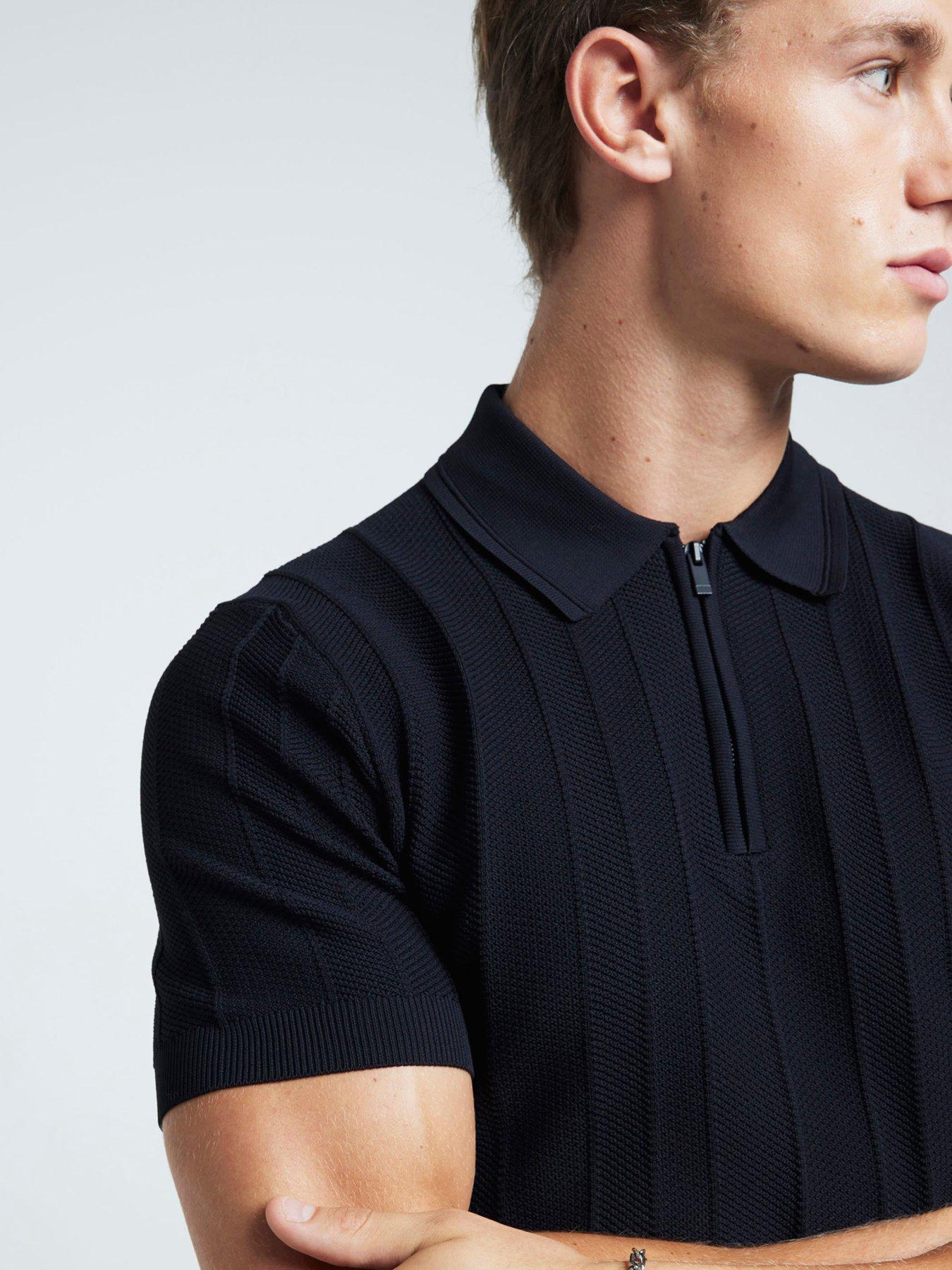 river-island-short-sleeve-knitted-herringbone-muscle-fit-polo-shirt-blackoutfit