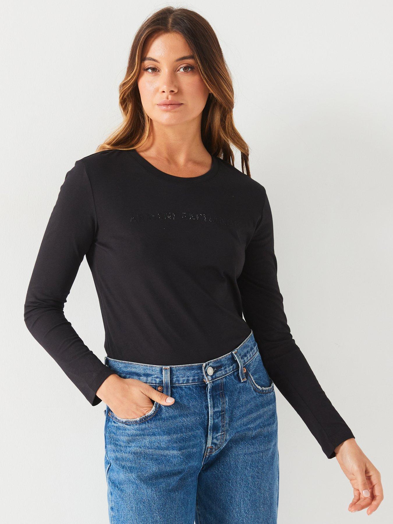 armani-exchange-embellished-logo-long-sleeve-jersey-top-black