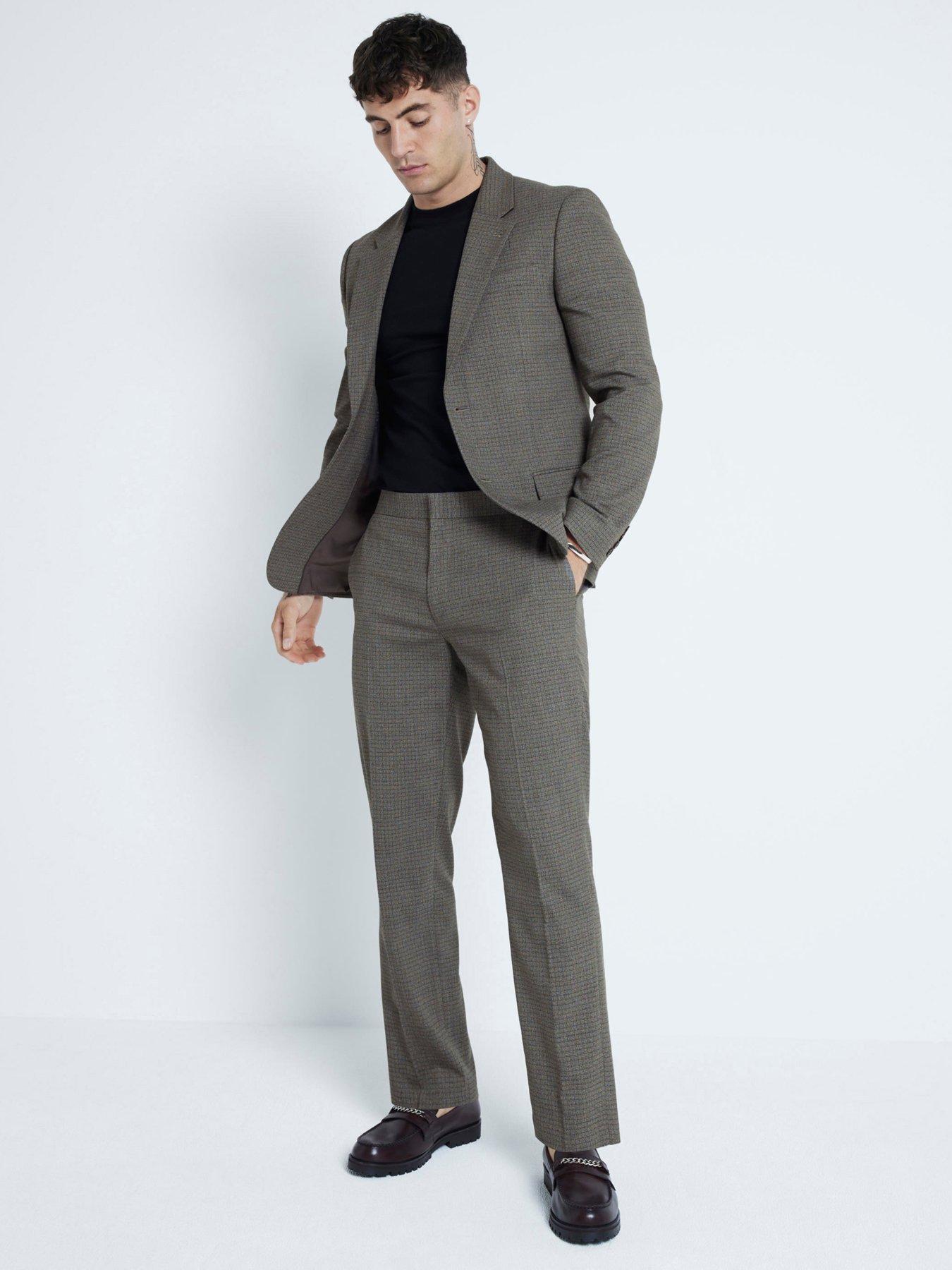 Image 1 of 6 of River Island Single Breasted Microcheck Suit Jacket - Light Brown