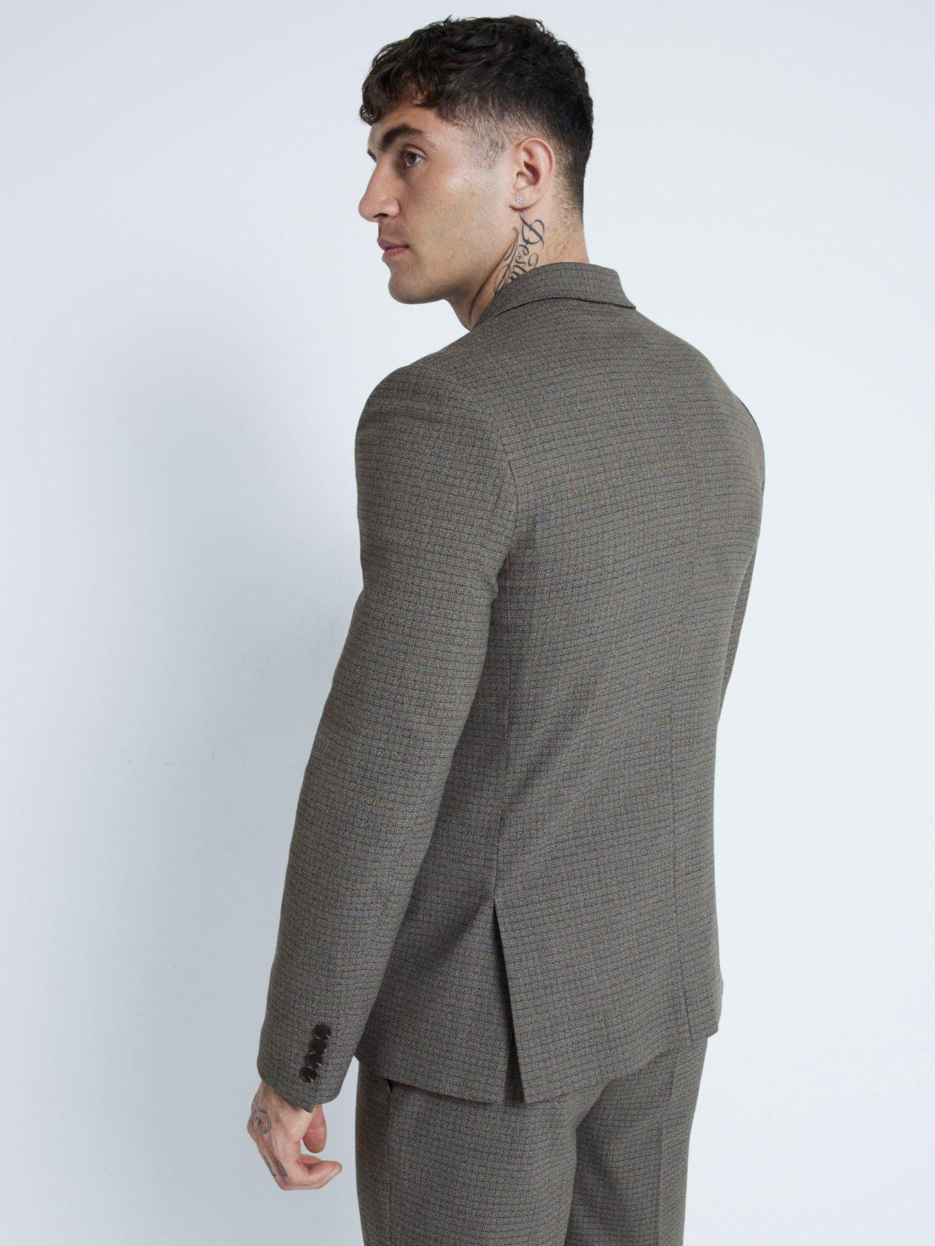 Image 2 of 6 of River Island Single Breasted Microcheck Suit Jacket - Light Brown