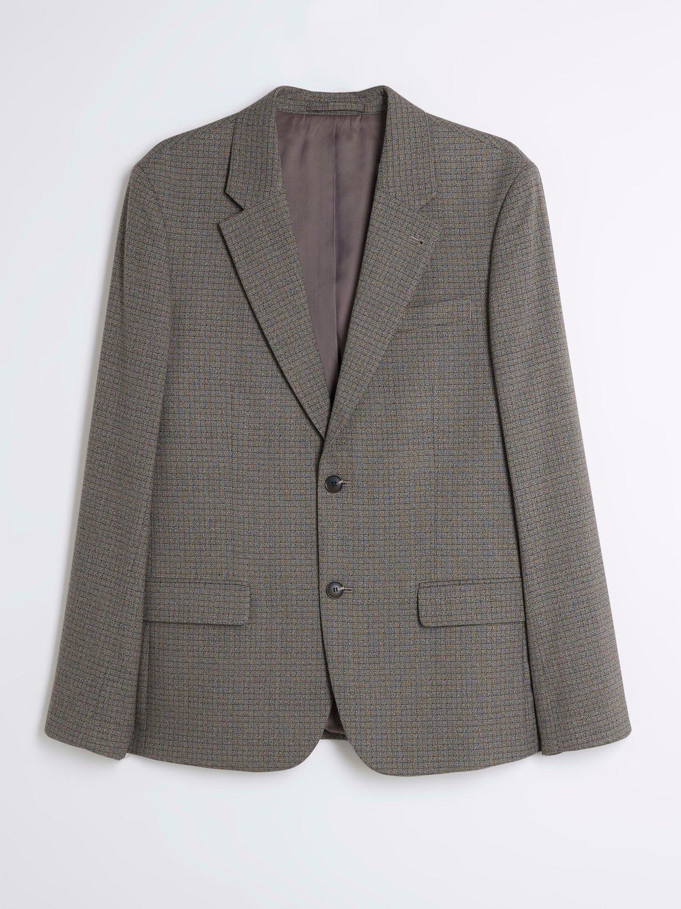 Image 4 of 6 of River Island Single Breasted Microcheck Suit Jacket - Light Brown