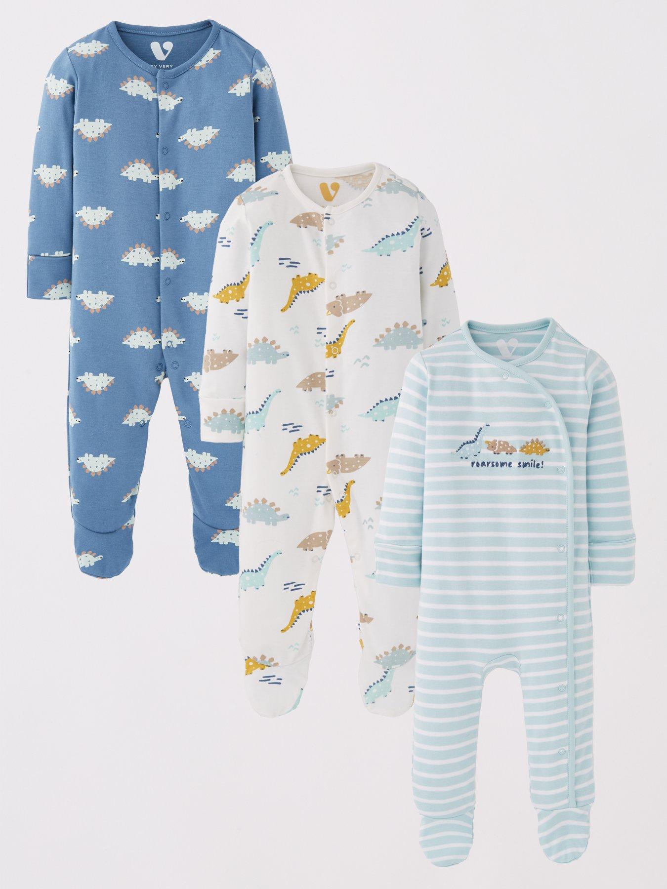 Image 1 of 5 of The Very Collection Baby Boys 3 Pack Dinosaur Sleepsuit - Multi
